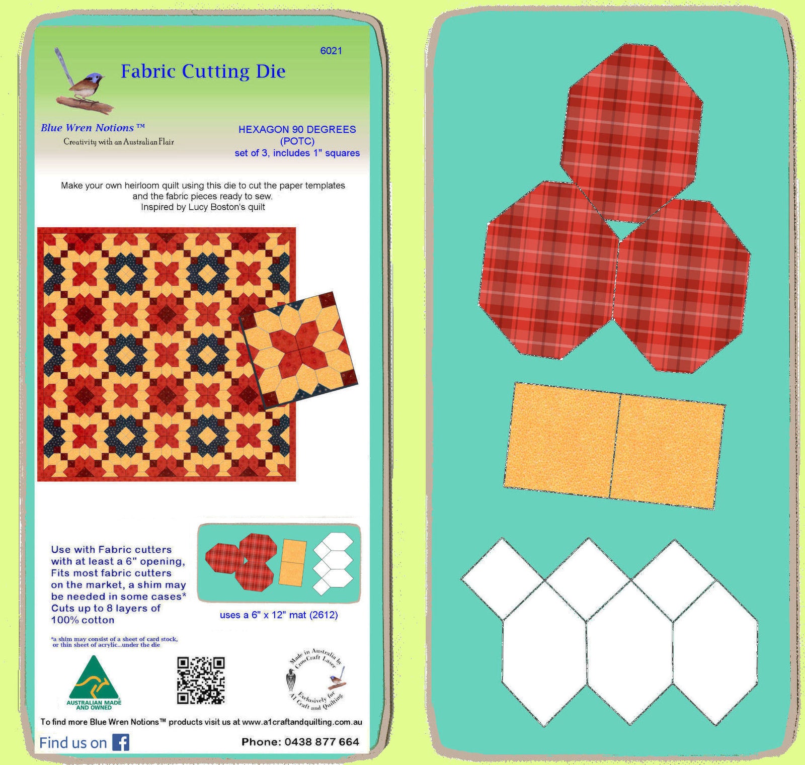 Hexagons, 90 degree (POTC) with 1" squares, - 6021 - includes cutting mat