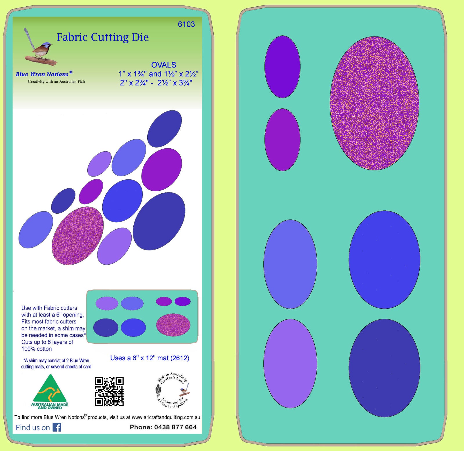 Ovals 1” x 1¾" and 1½” x 2½” - 2" x 2¾" - 2½” x 3¾"   6103 - includes cutting mat