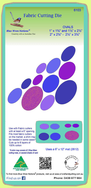 Ovals 1” x 1¾" and 1½” x 2½” - 2" x 2¾" - 2½” x 3¾"   6103 - includes cutting mat