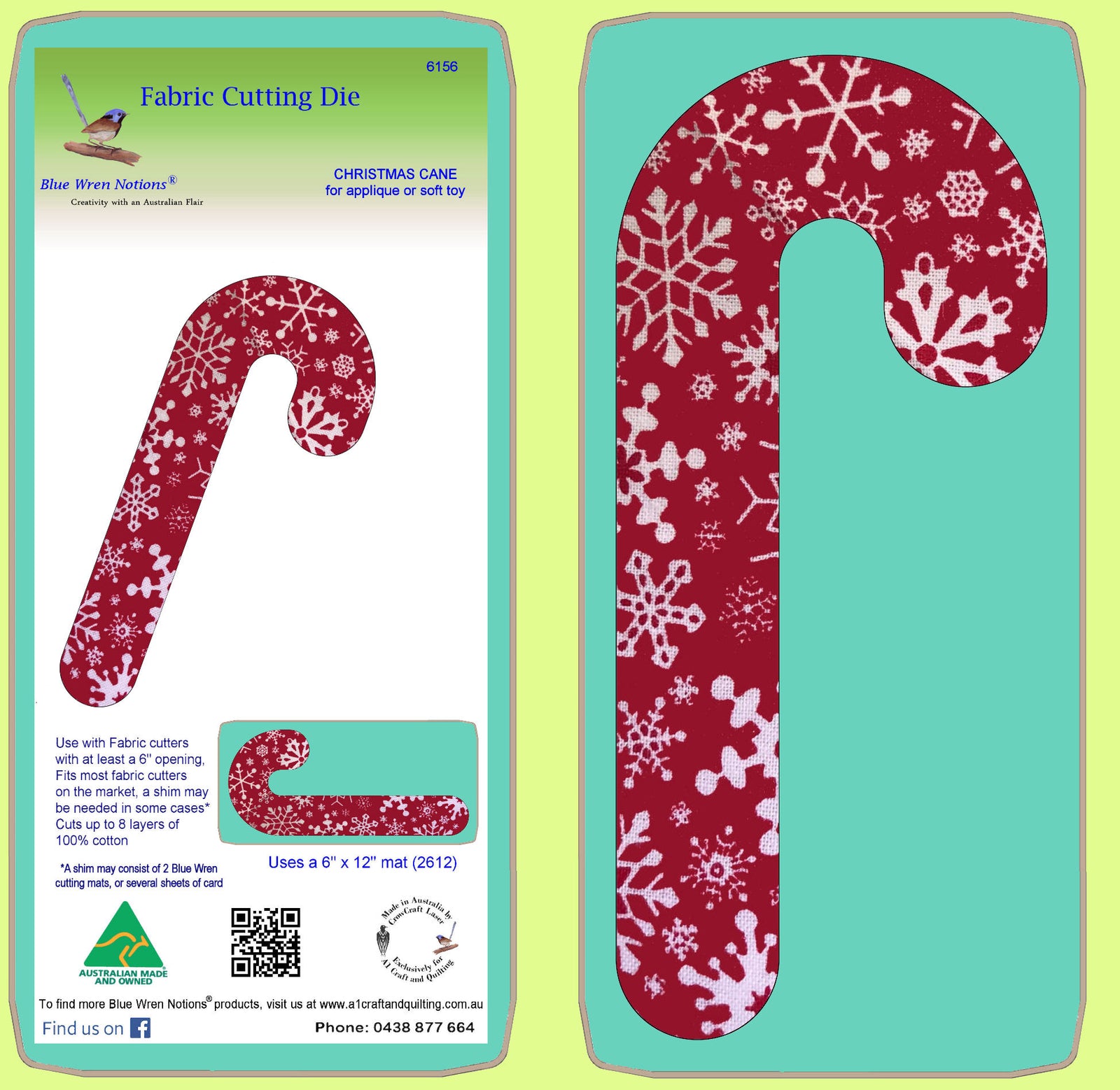 Christmas Cane, 11" high approx.  6156. includes mat