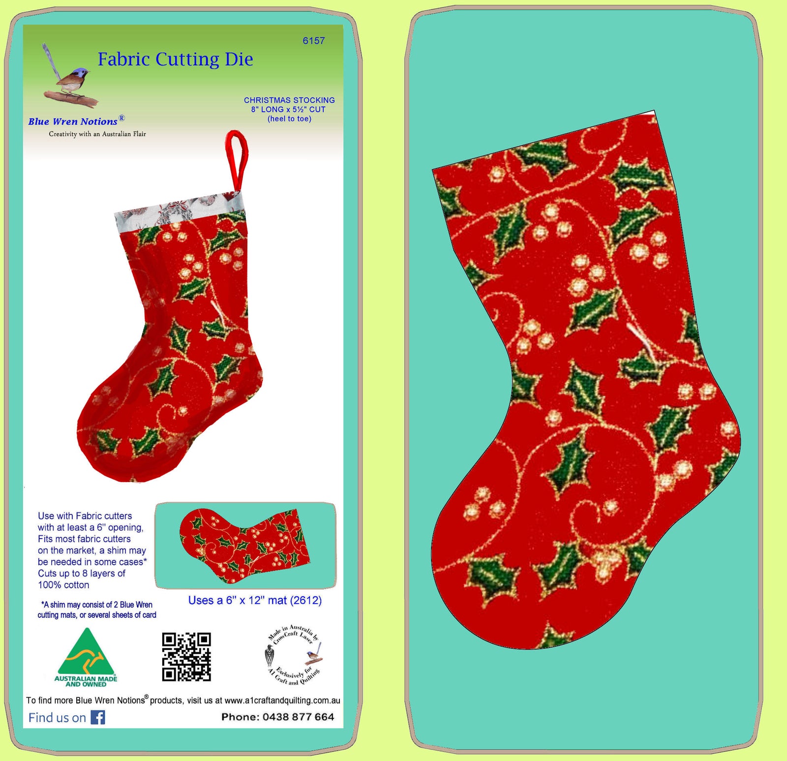 Christmas Stocking - 8" long x 5½" heel to toe - 6157 - Mat included