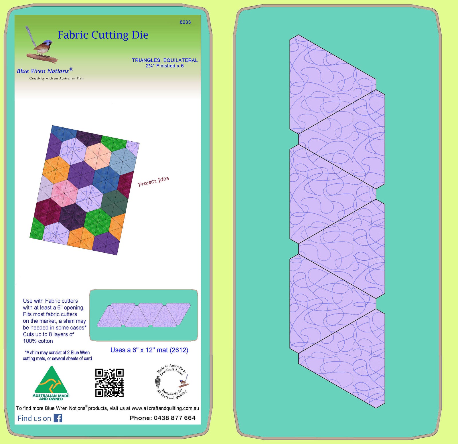 Triangles, Equilateral  2¼" finished - Multi x 6 (6233) Mat and clear lid included