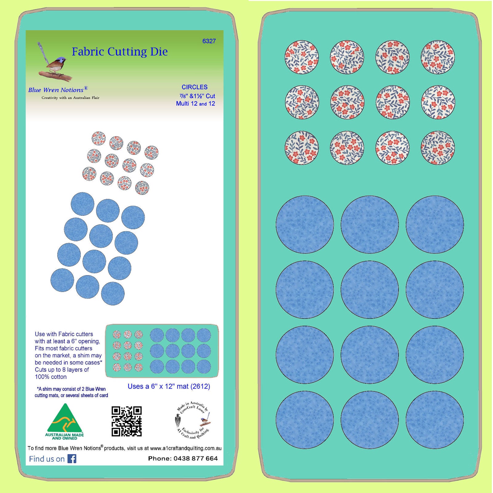 Circles 7/8" & 1 1/2"  - Multi x 12 each  - 6327 - includes cutting mat