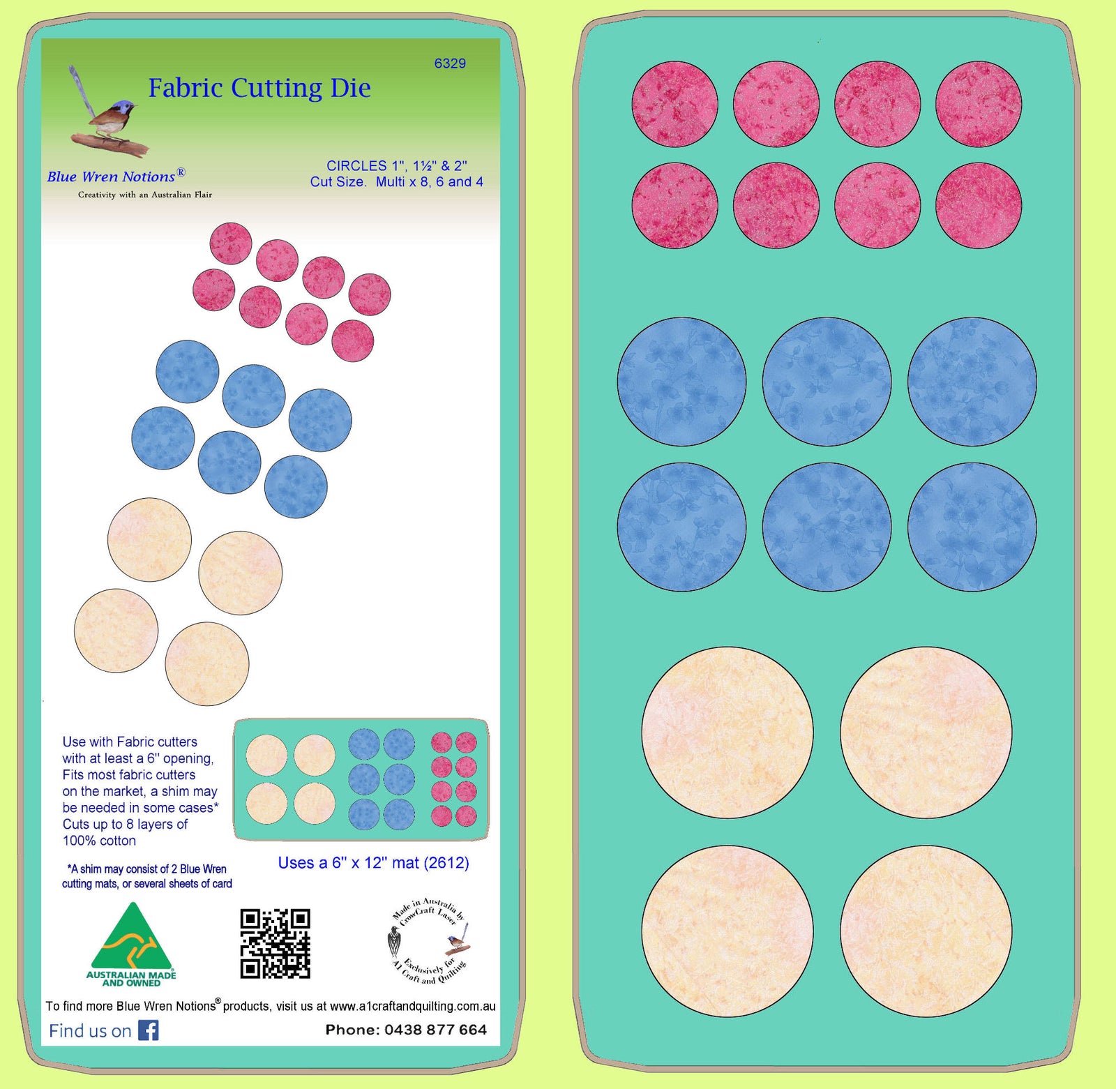 Circles 1" & 1 1/2" and 2"  - Multi  - 6329 - includes cutting mat