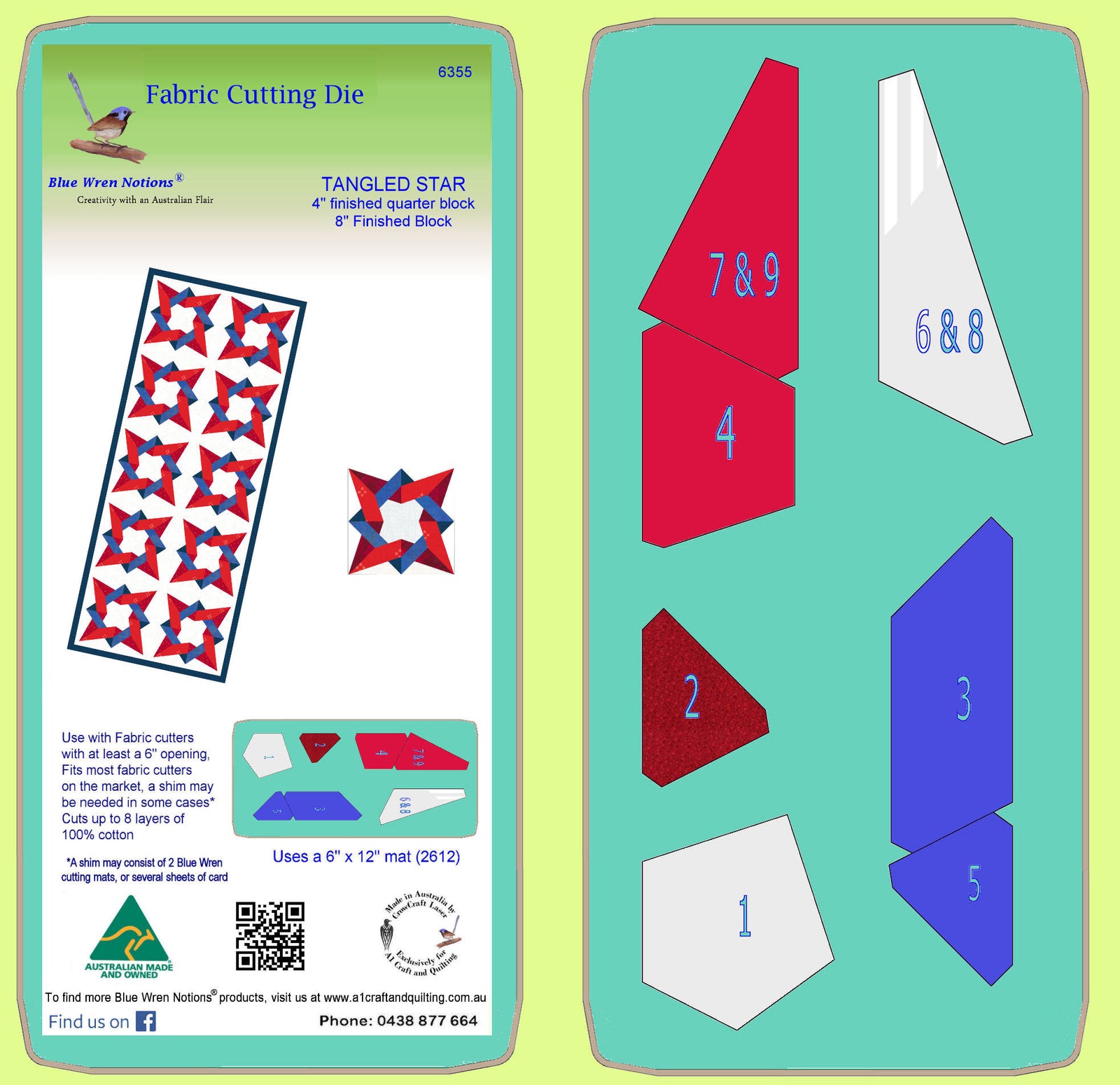 Tangled Star - 6355, No"Y" seams, 4 inch quarter, =8" finished block - Mat included