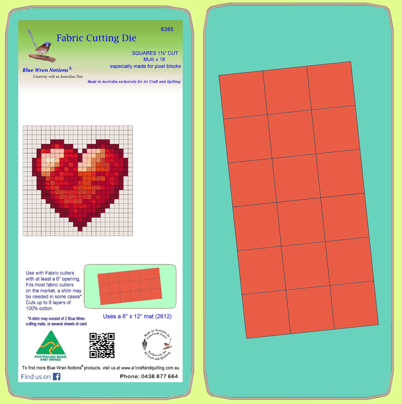 Squares 1⅜” cut, x 18 - 6385 - Blue Wren Cutting Die, Mat included