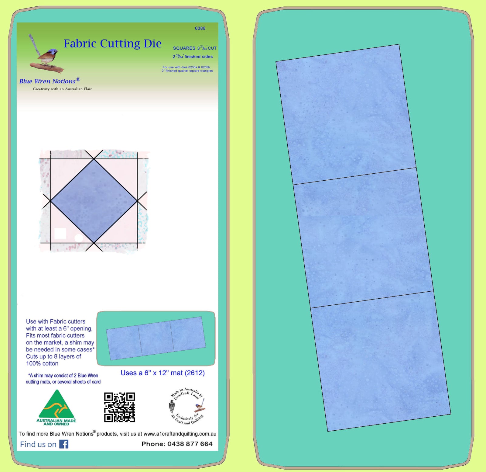 Squares 3 21/64" cut, x 3 - 6386 - Blue Wren Cutting Die, Mat included