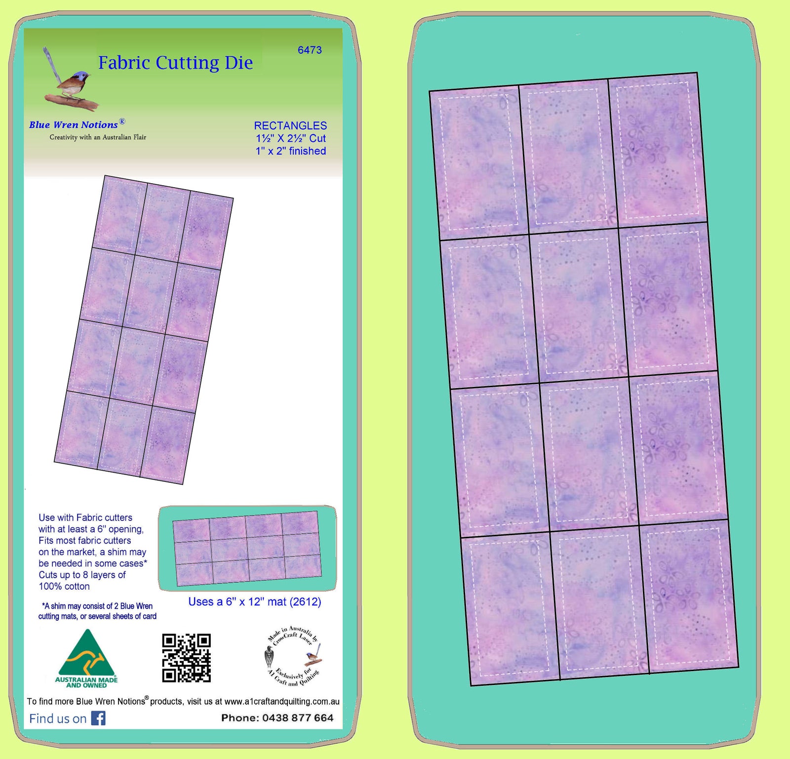 Rectangle 1½" x 2½ cut, (1"x 2") finished - Multi x 12 - 6473 - mat included