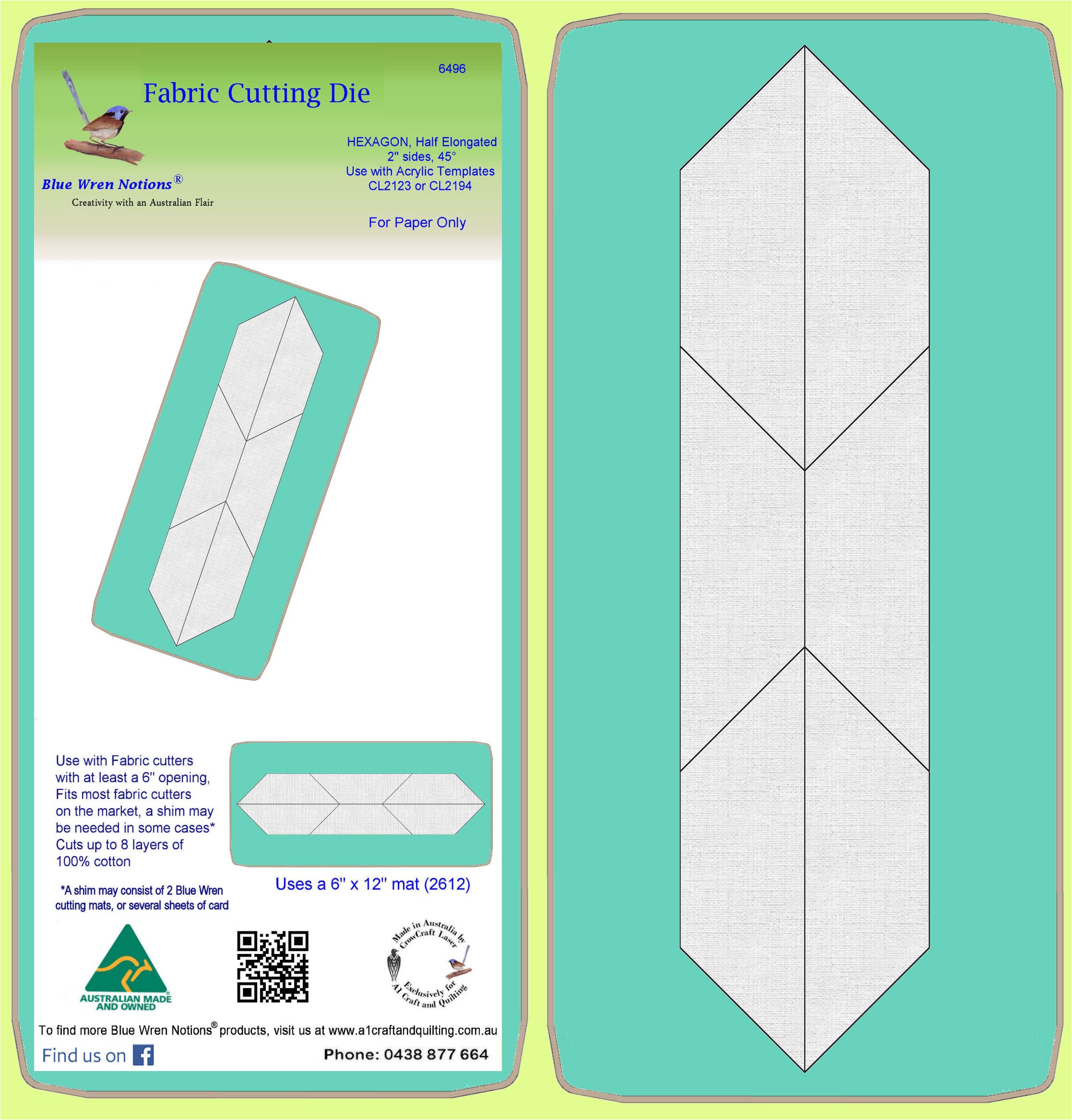 Hexagons, Half, 2" finished sides, paper cut only - 6496 - includes cutting mat