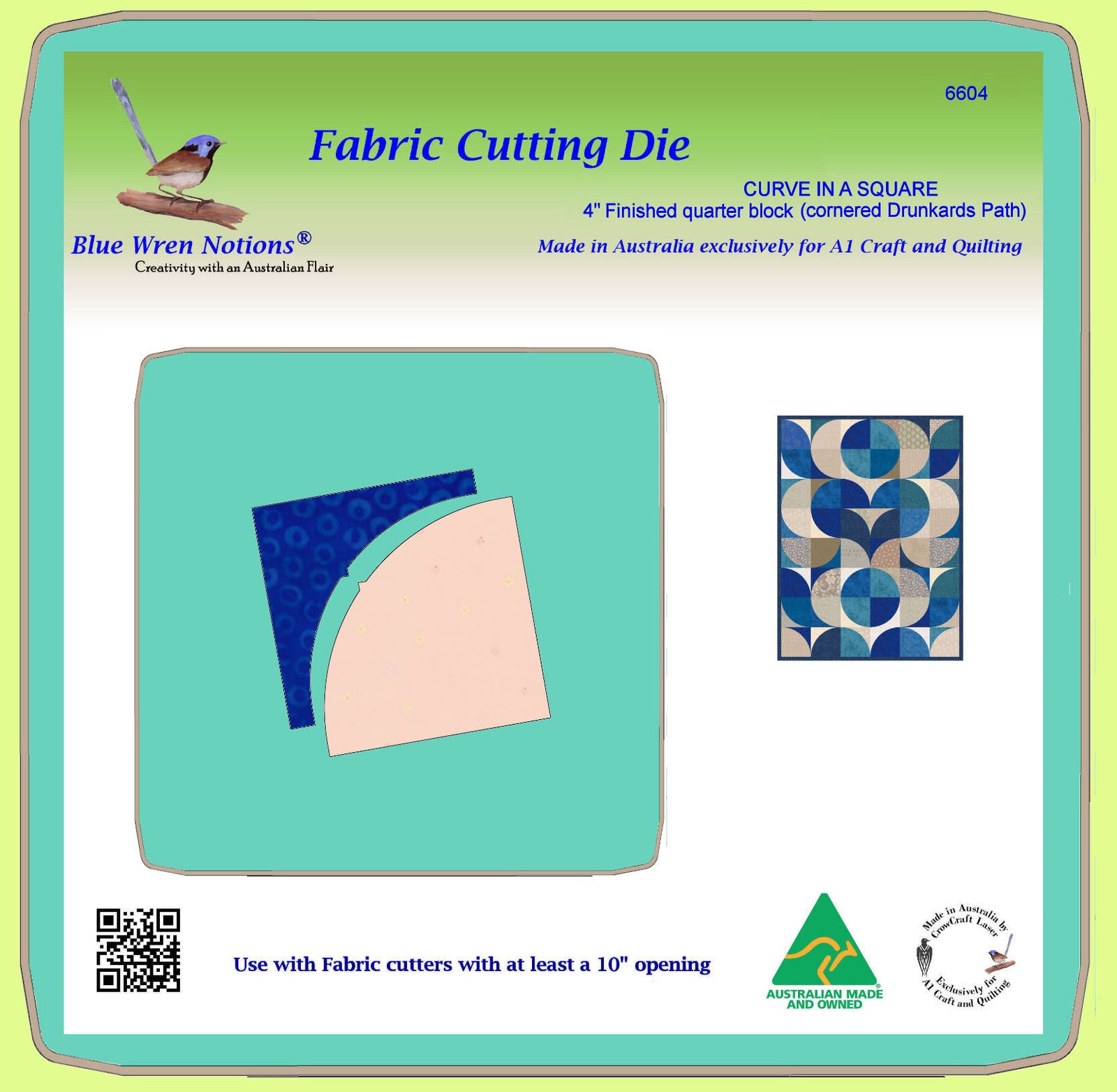 CURVE IN A SQUARE 4" finished quarter block (cornered Drunkards Path - 6604- includes cutting mat