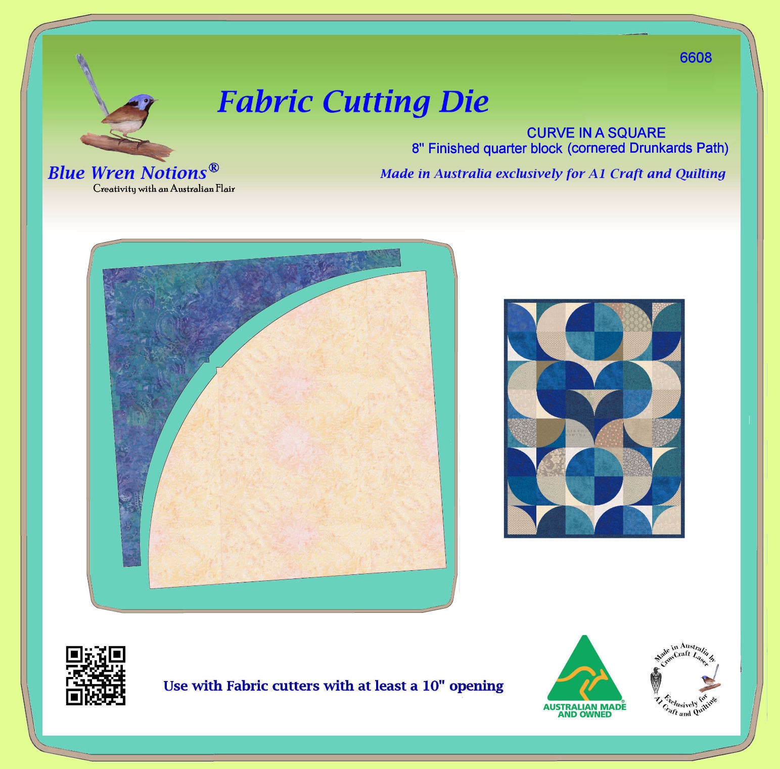CURVE IN A SQUARE 8" finished quarter block (cornered Drunkards Path) - 6608- includes cutting mat