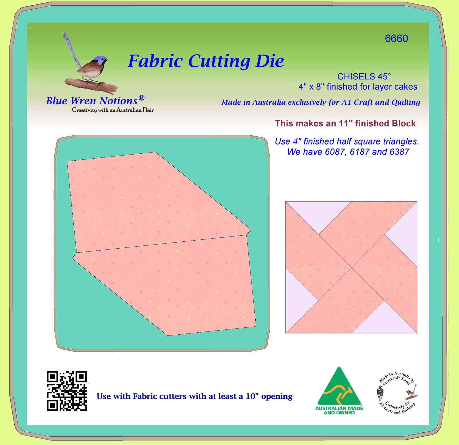 Chisel 45º - 4" x 8" finished for layer cakes - makes an 11" block -6660 Mat included