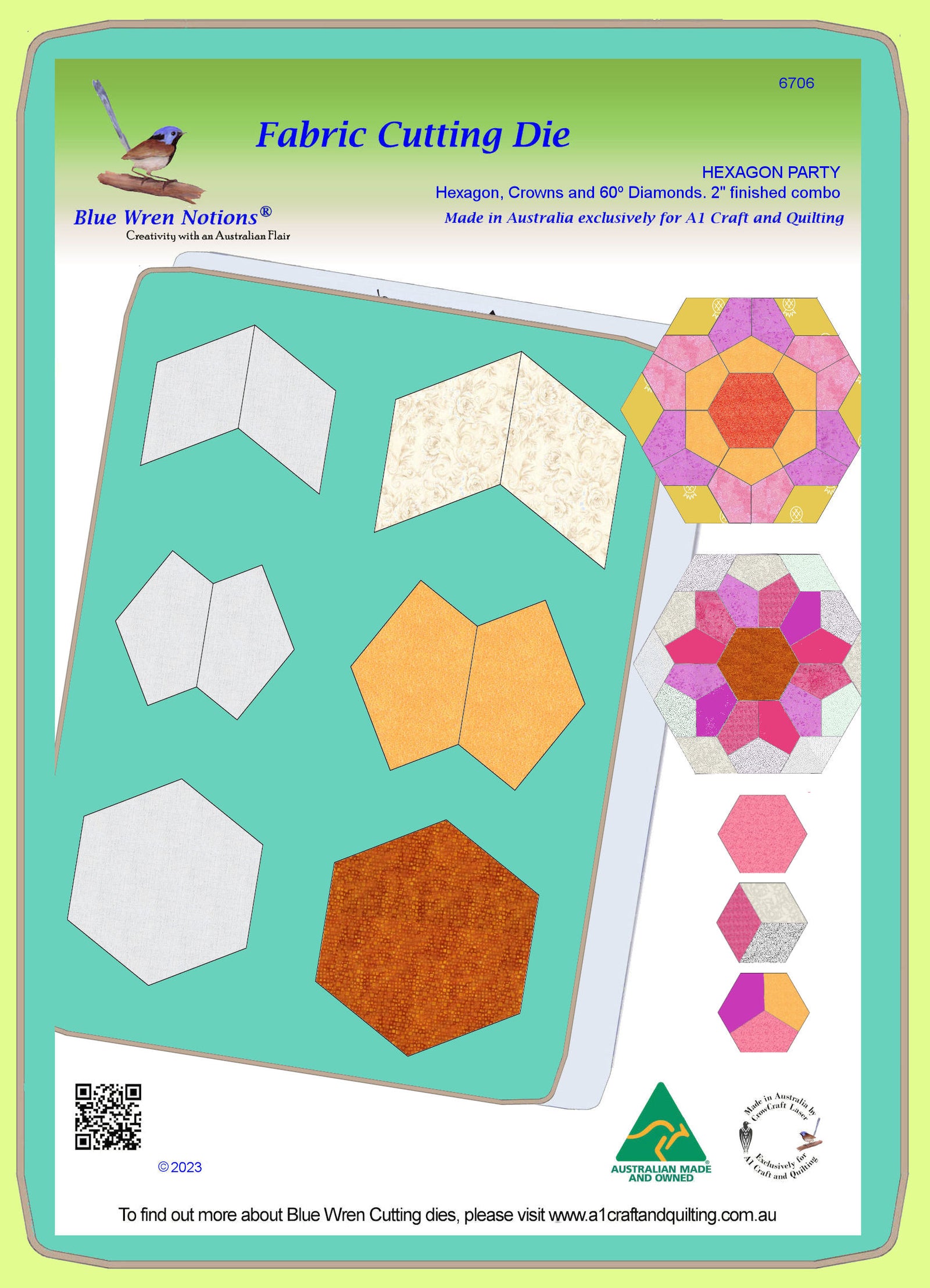 Hexagon Party.  EPP Hexagon, Crowns and 60° Diamonds, 2" finished sides - 6706 - Mat Included