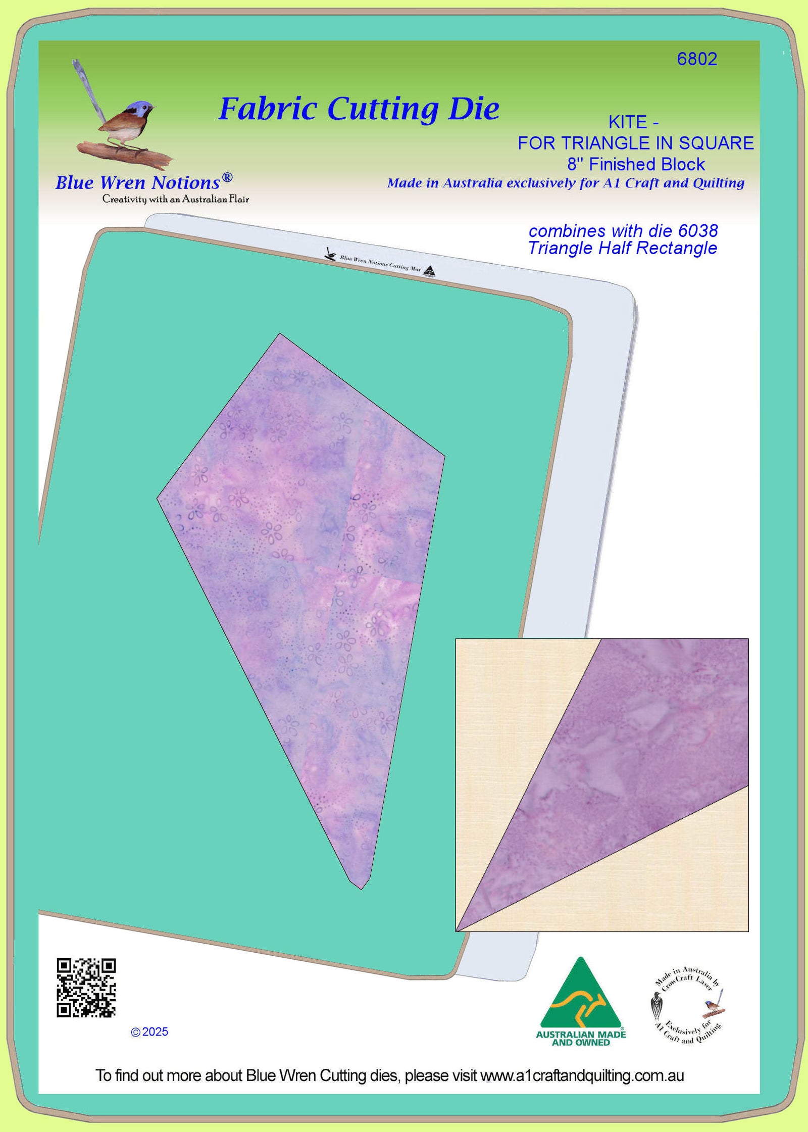 Kite, for triangle in square 8" fin block - 6802 - mat included