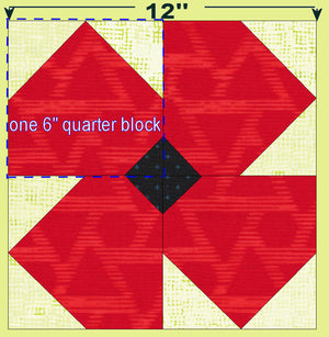 Poppy Block - 6" finished quarter block, 12" finished whole block - 6819- Mat Included