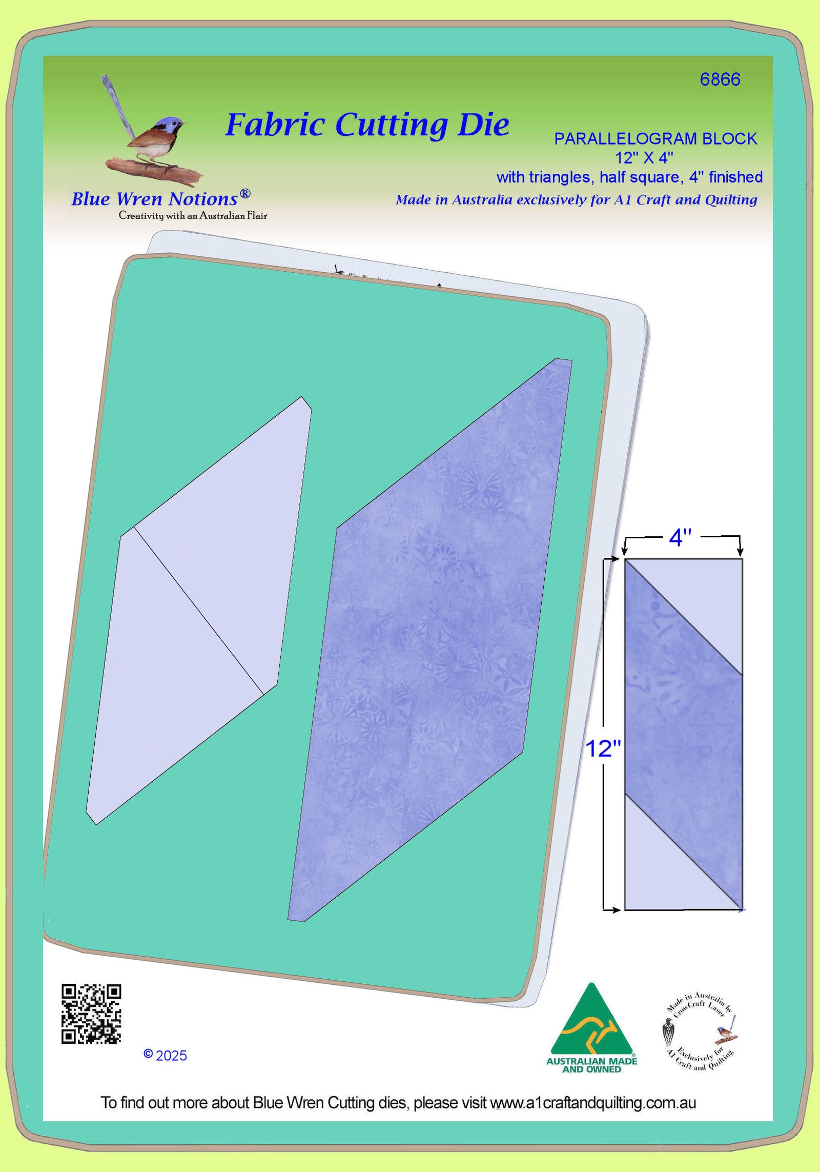 Parallelogram - 12" x 4" with 4" half square triangles - 6886 = Mat (2015) included.