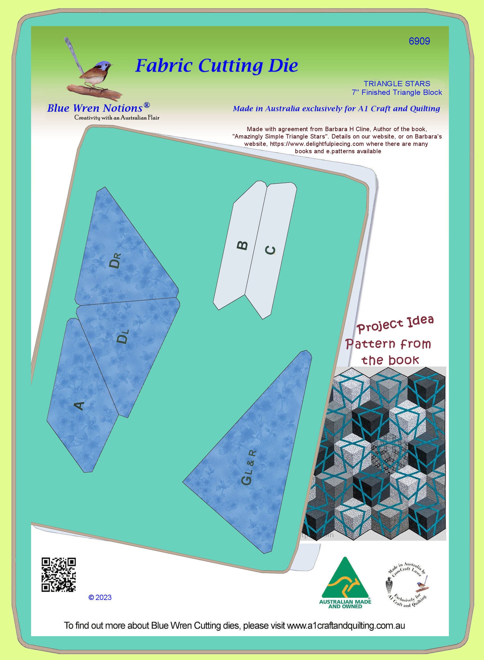 Triangle Stars, 7" Finished Triangle Block- 6909 - mat included