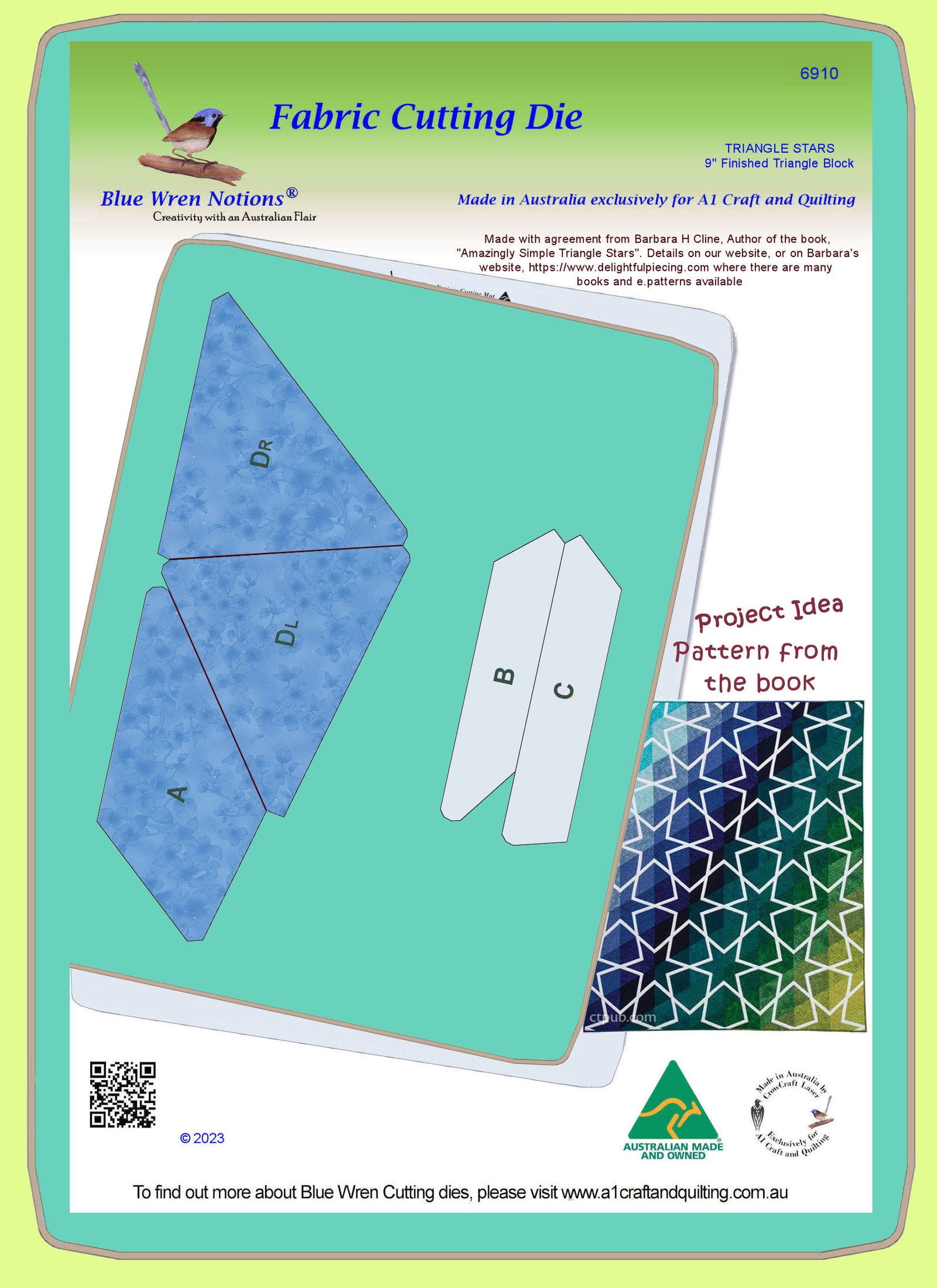 Triangle Stars, 9" Finished Triangle Block- 6910 - mat included