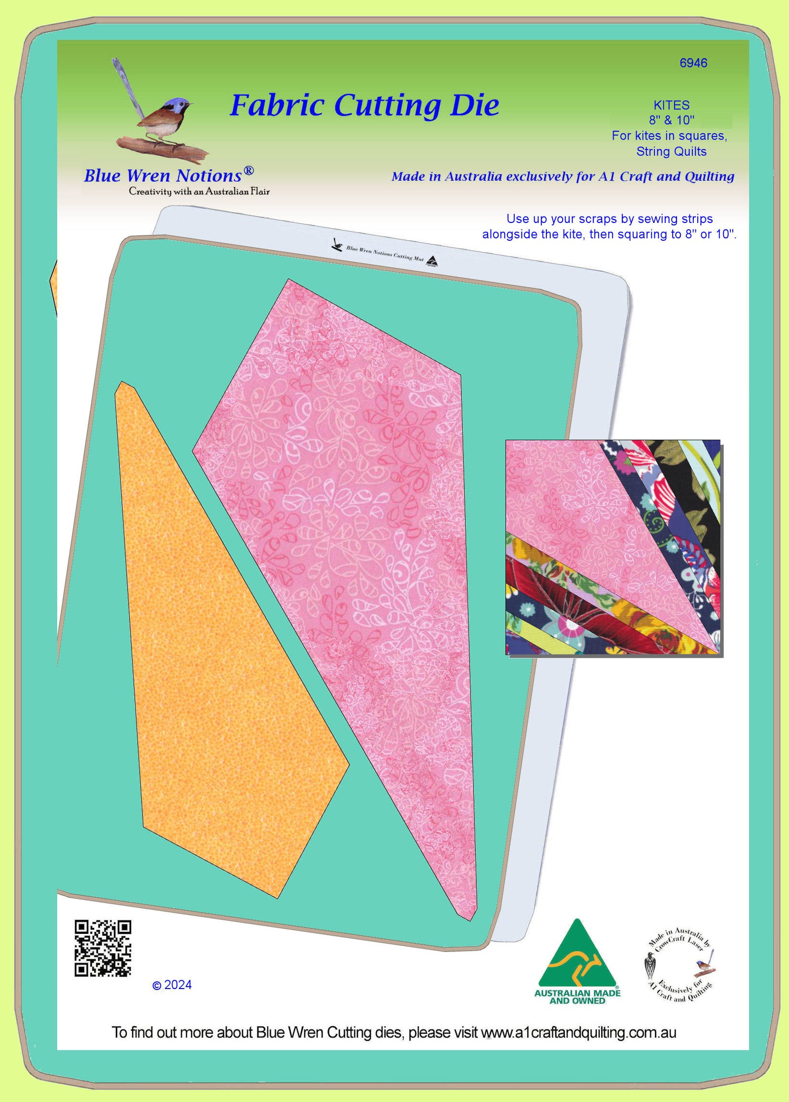 Kites, 8" & 10" for string quilts in squares - 6946 - mat included