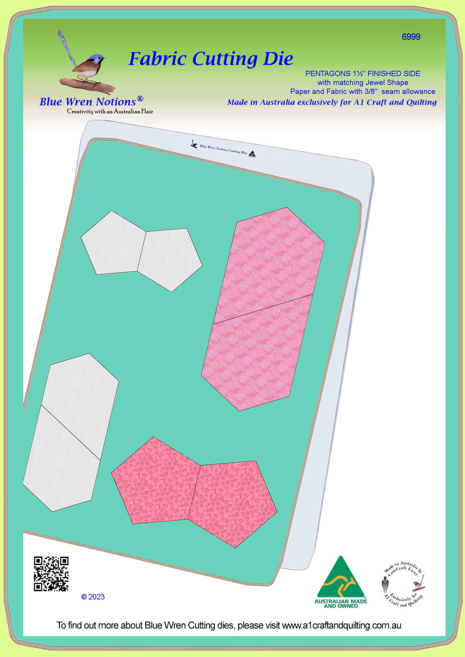 Pentagons and Jewels, 1½” finished sides for EPP, with 3/8" seam allowance- Mat Included