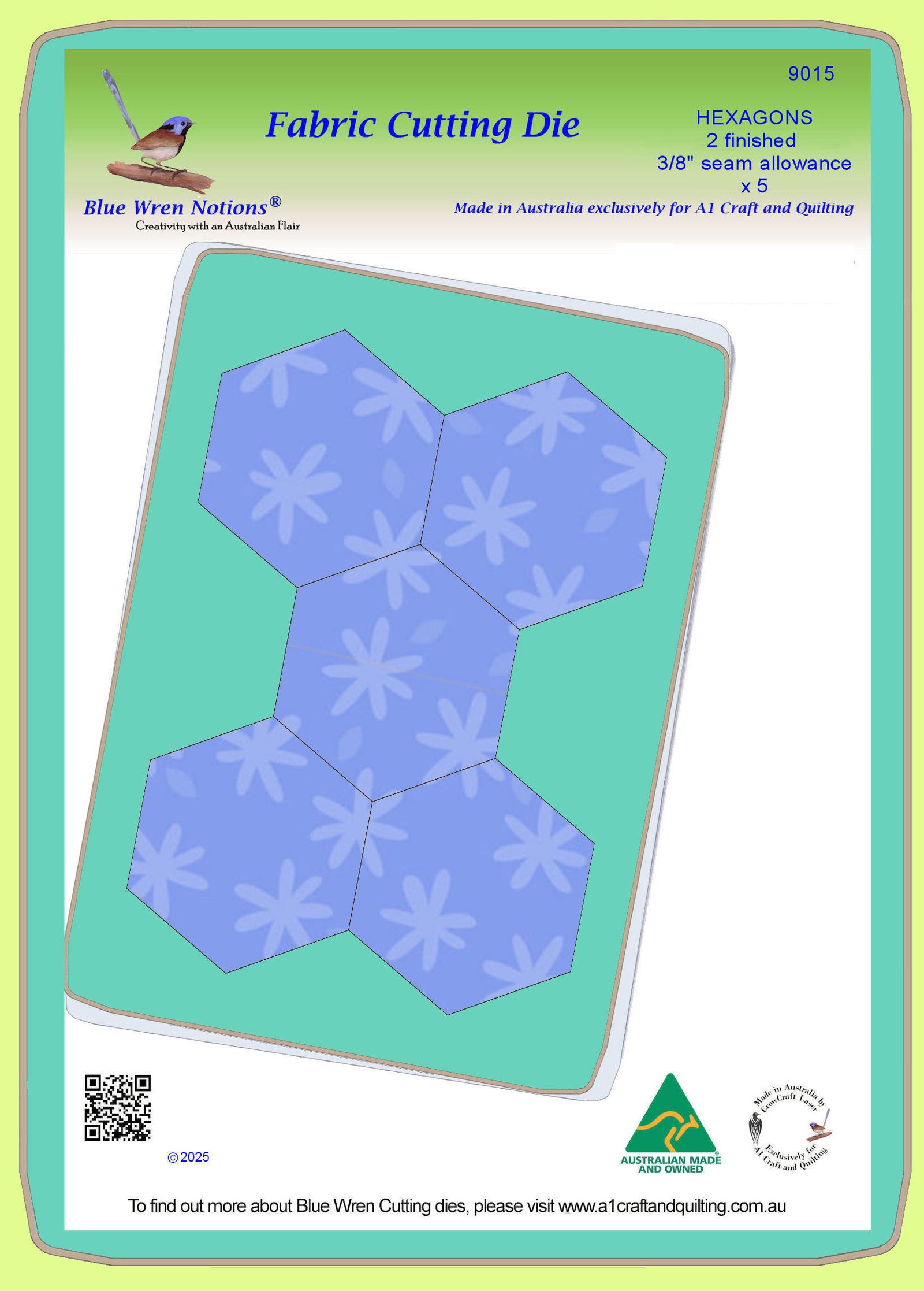 Hexagons, 2" Finished with 3/8" seam allowance - Multi x 5 - mat included 9015