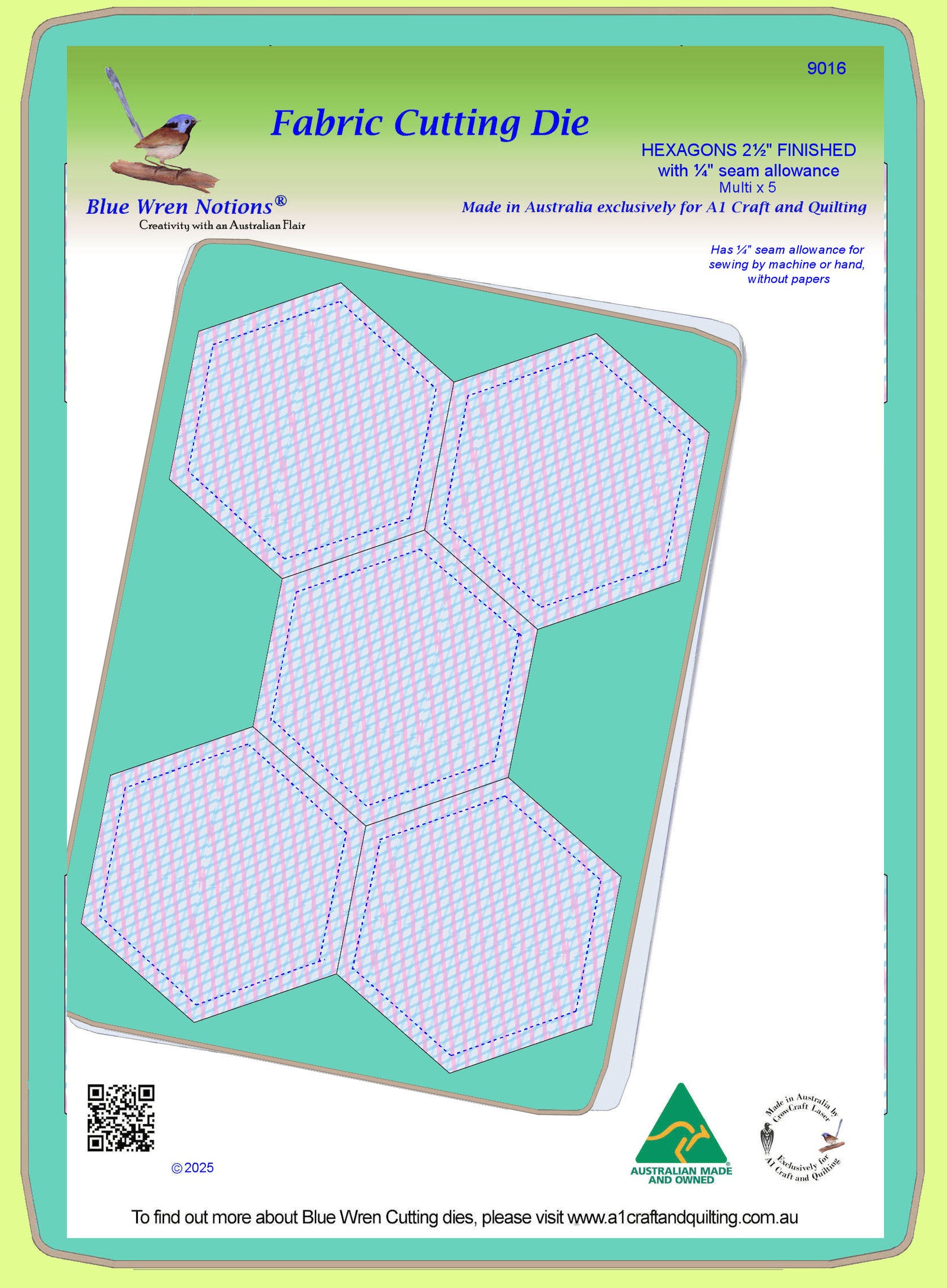 Hexagons, 2½" finished with ¼" seam allowance, Multi x 5 - mat included 9016