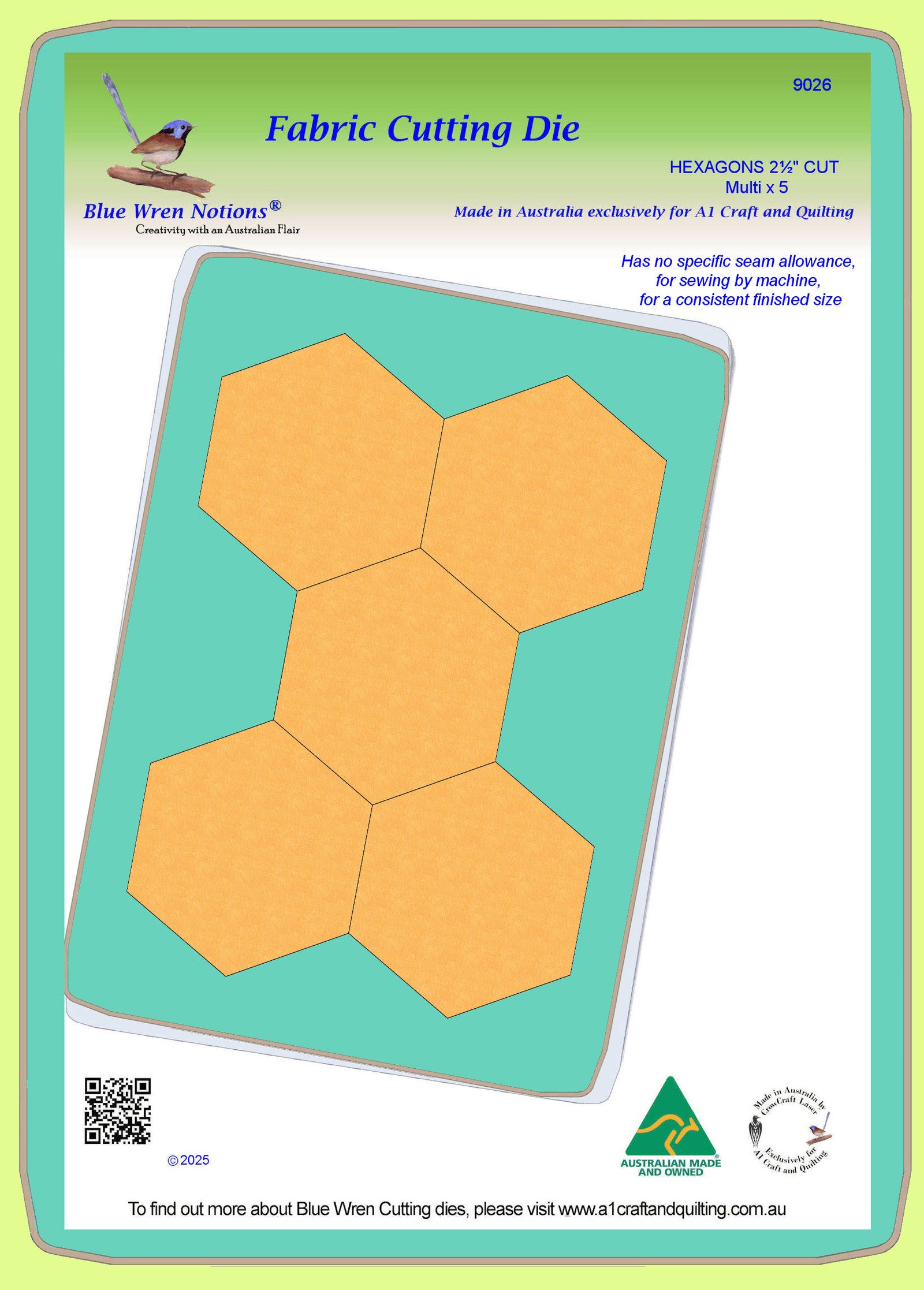 Hexagons, 2½" CUT, Multi x 5 - mat included 9026