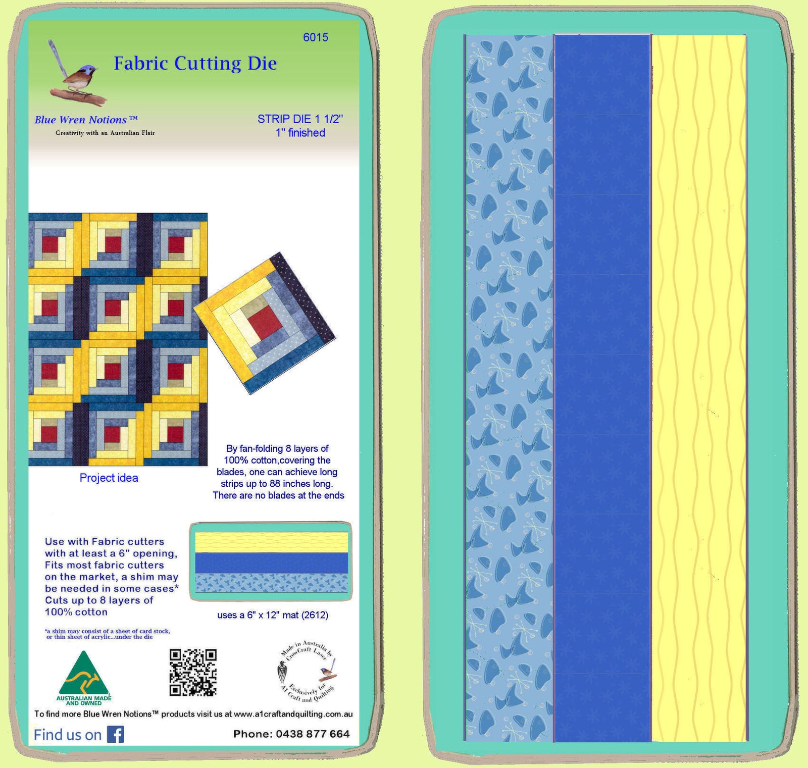 Strip Die 1 1/2" (1" finished)  Multi x 3 - 6015 - mat included