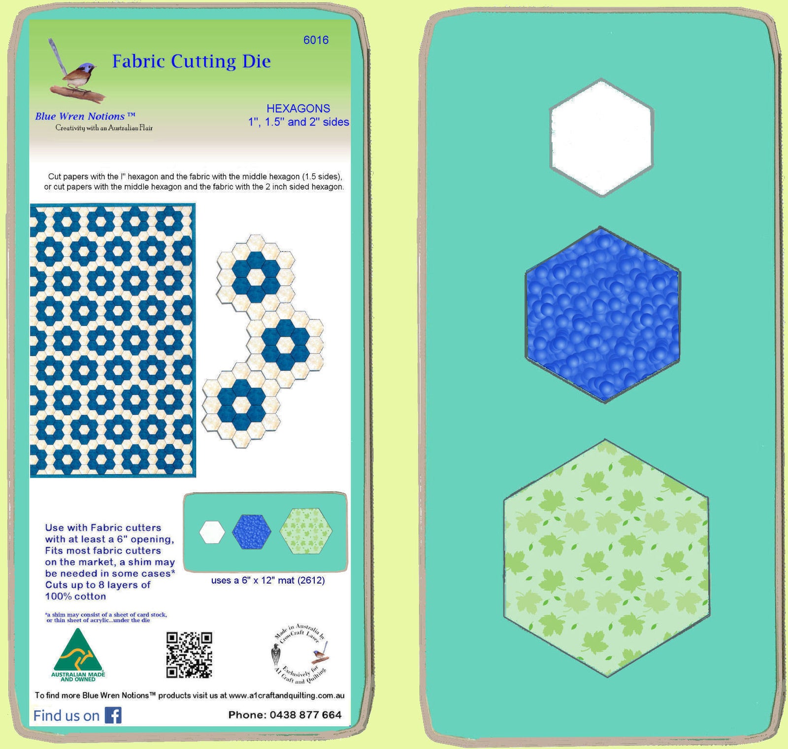 Hexagons 1", 1 1/2", 2" sides - Combo - 6016 - includes cutting mat
