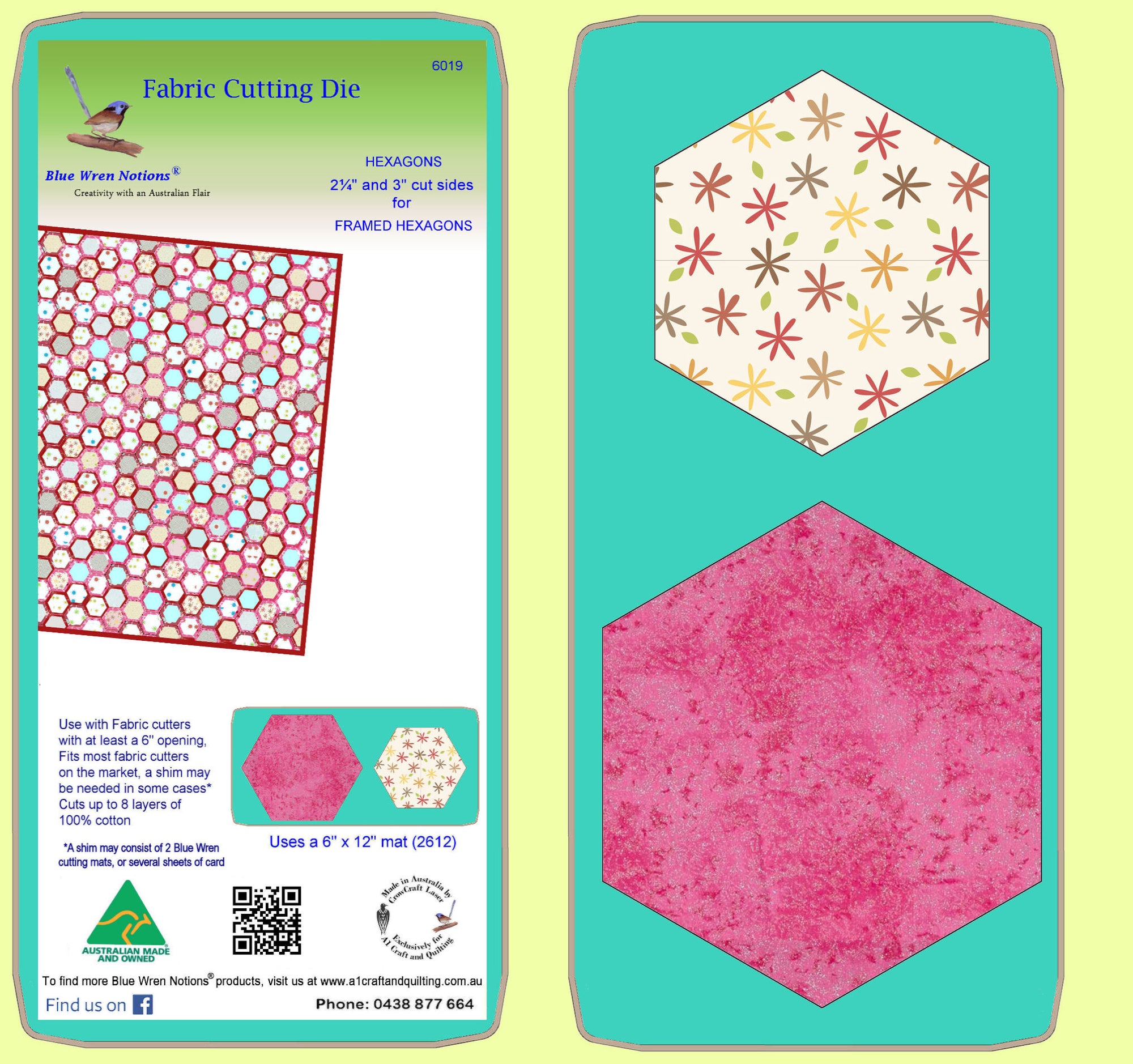 Hexagon 2¼" and 3" cut sides for Framed Hexagons- 6019 - mat included
