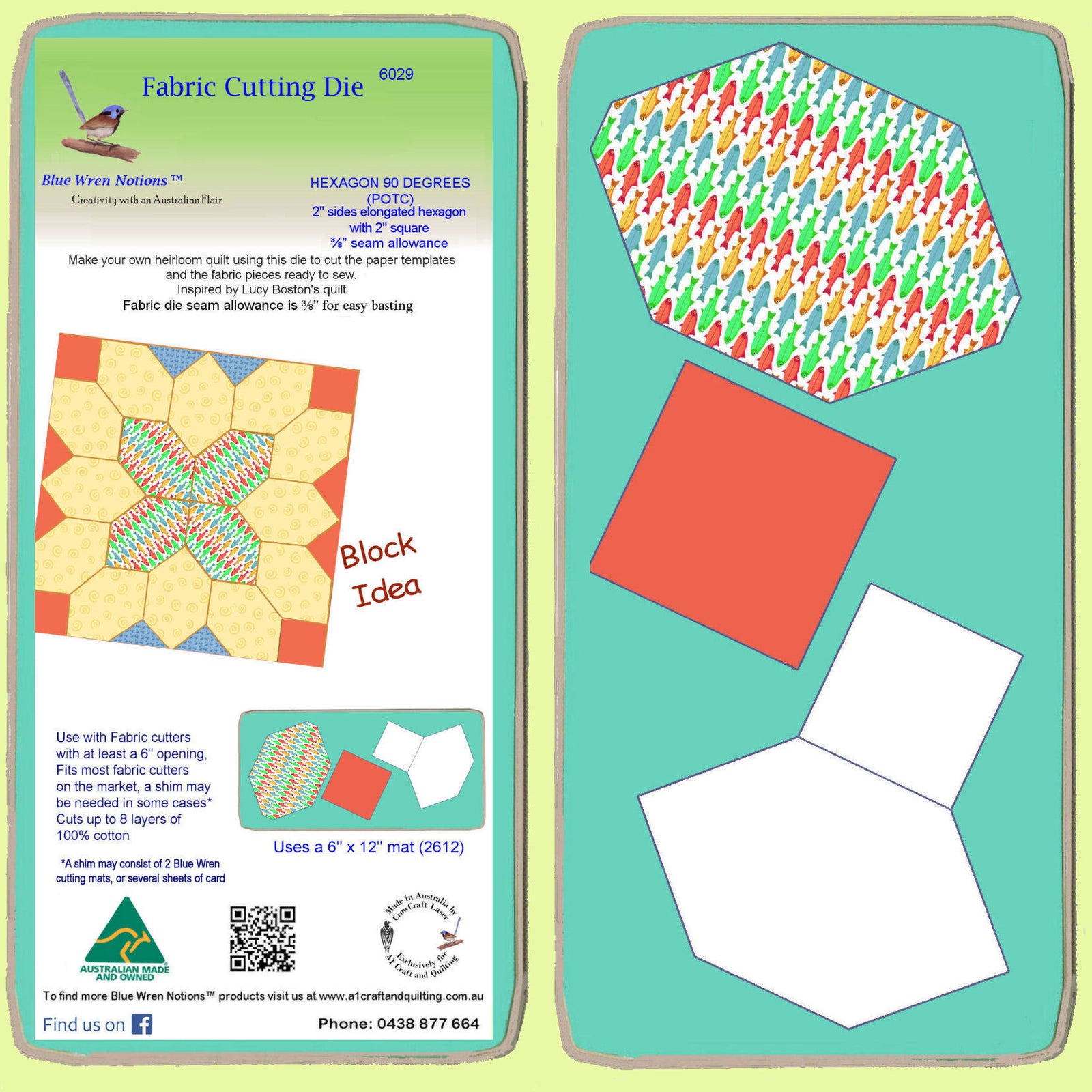 Hexagons, 90 degree 2" sides (POTC) with 2" squares, 3/8" seam - 6029 - includes cutting mat