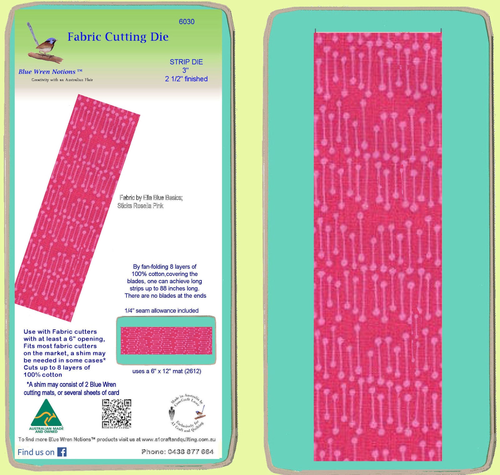 Strip die 3" (2 1/2" finished) - 6030 - includes cutting mat