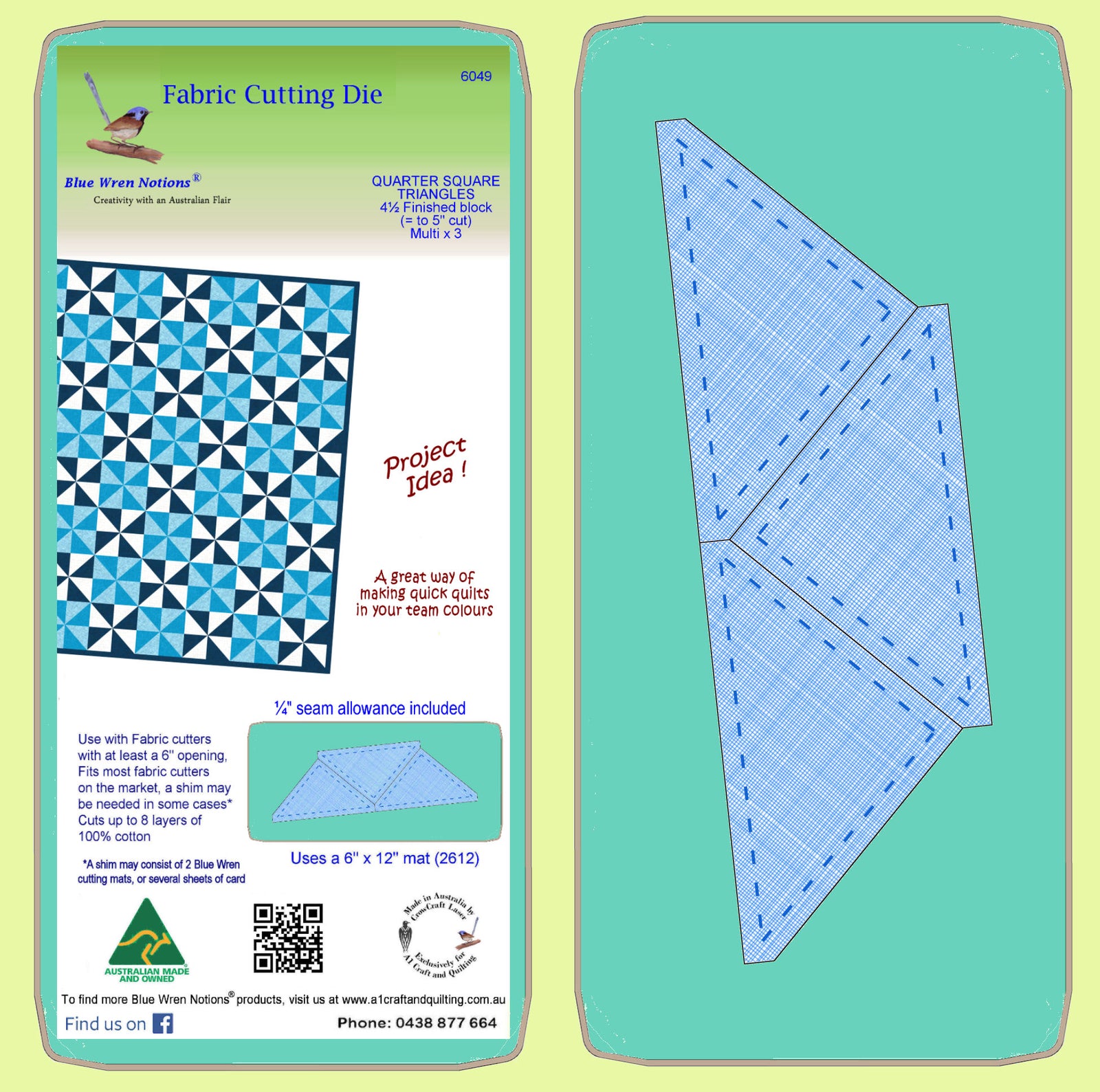 Triangles, Quarter Square, 4½" finished block - 6049 - Mat Included