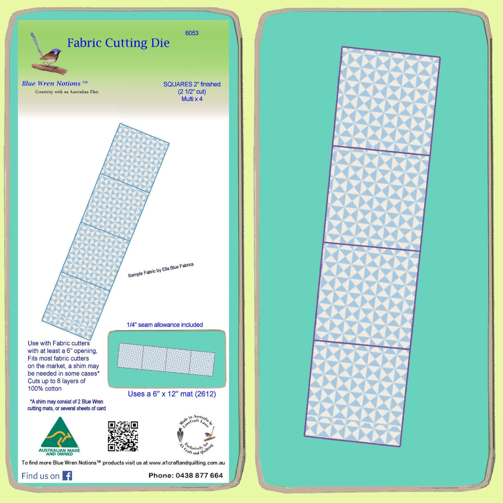 Squares 2½" cut (2" finished) x 4 - 6053 - Blue Wren Cutting Die, Mat included