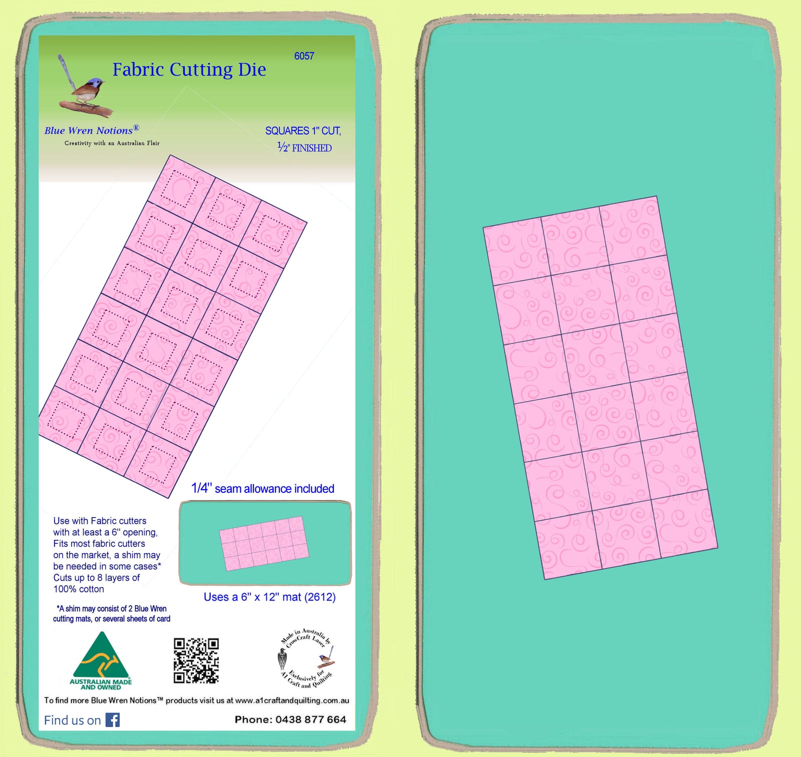 Squares 1" cut,  (½" finished) x 18 - 6057 - Blue Wren Cutting Die, Mat included