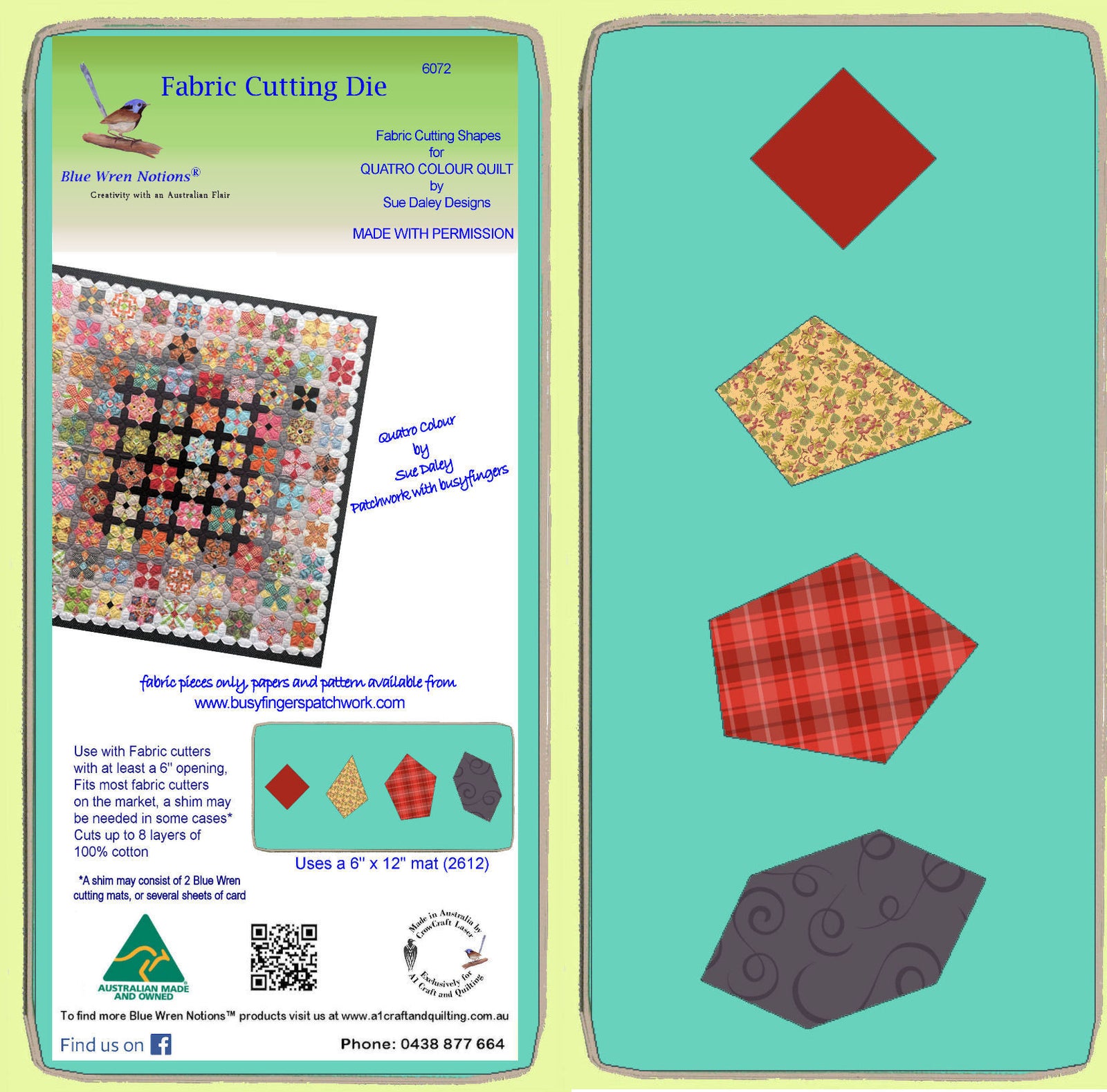 QUATRO COLOUR FABRIC CUTTING SHAPES- Sue Daley designs - 6072