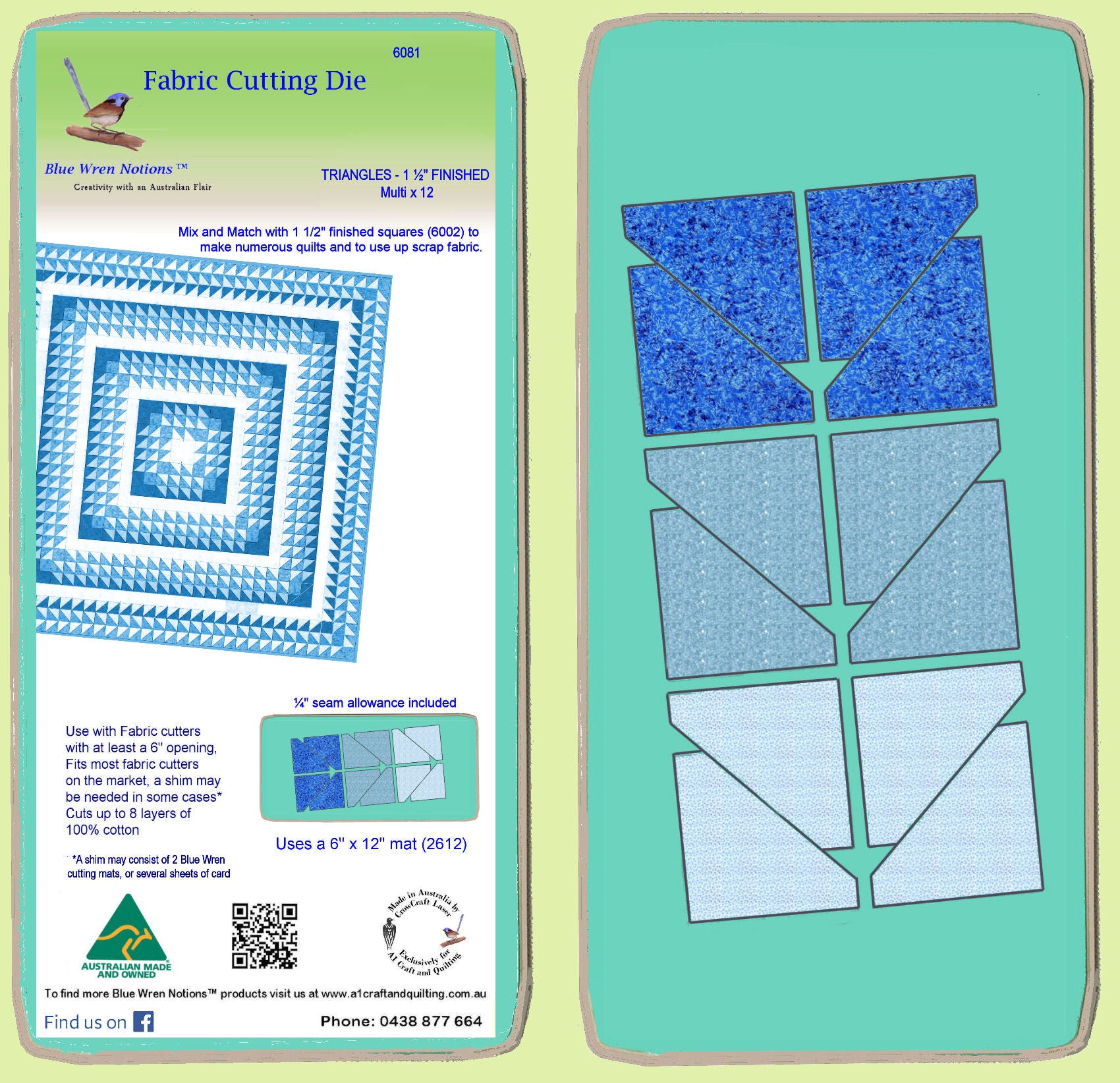 Triangles, Half Square, 1 ½" finished, Multi x 12  - 6081a- Mat Included