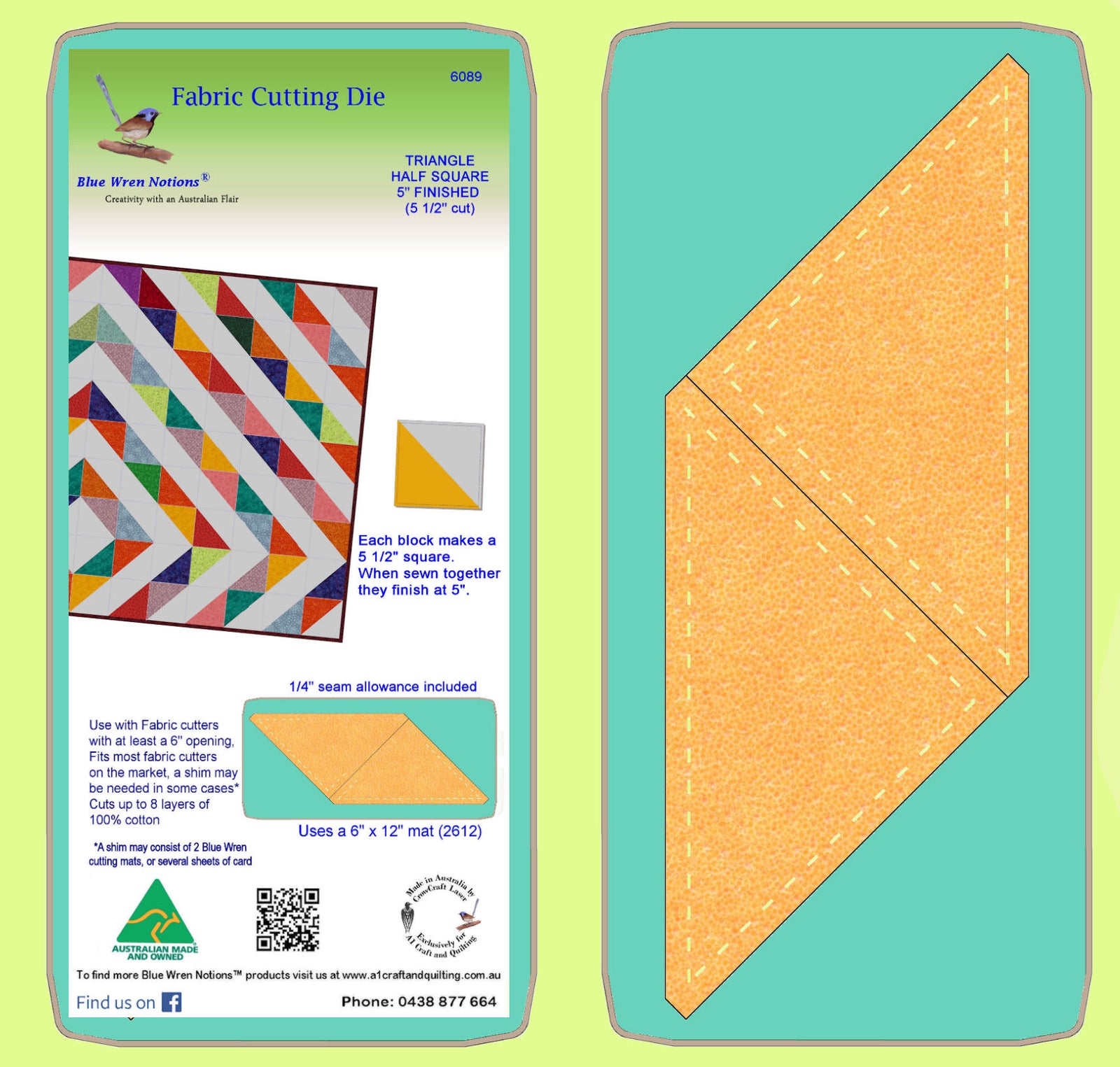 Triangle, Half Square 5" finished sides x 2 -  6089