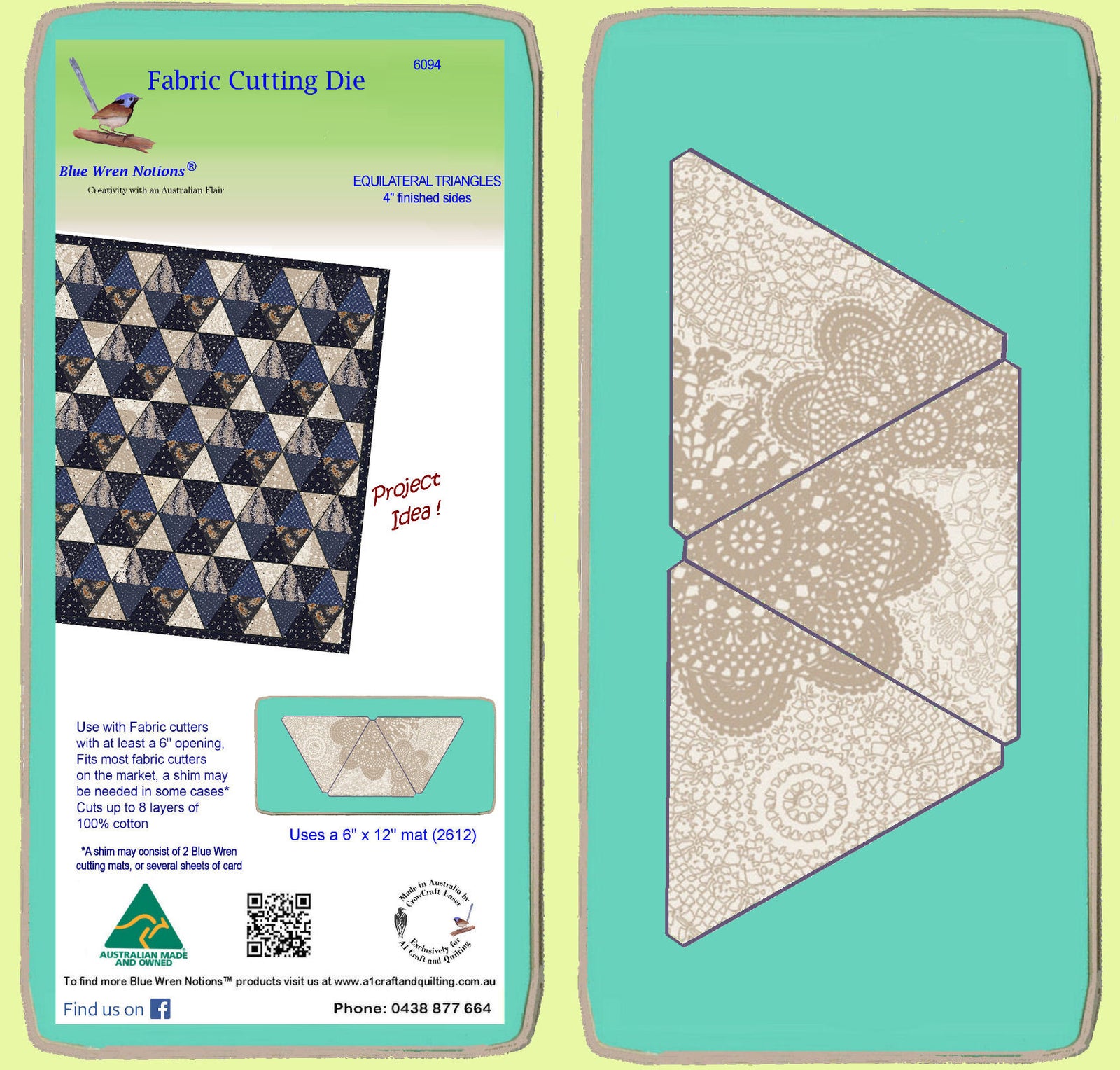 Triangle, Equilateral  4" finished sides, 3 on die - 6094 - includes cutting mat