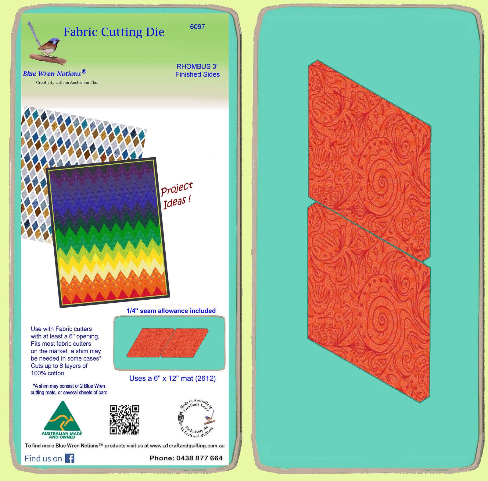 Rhombus/Diamond 3" finished sides - 6097 - includes cutting mat