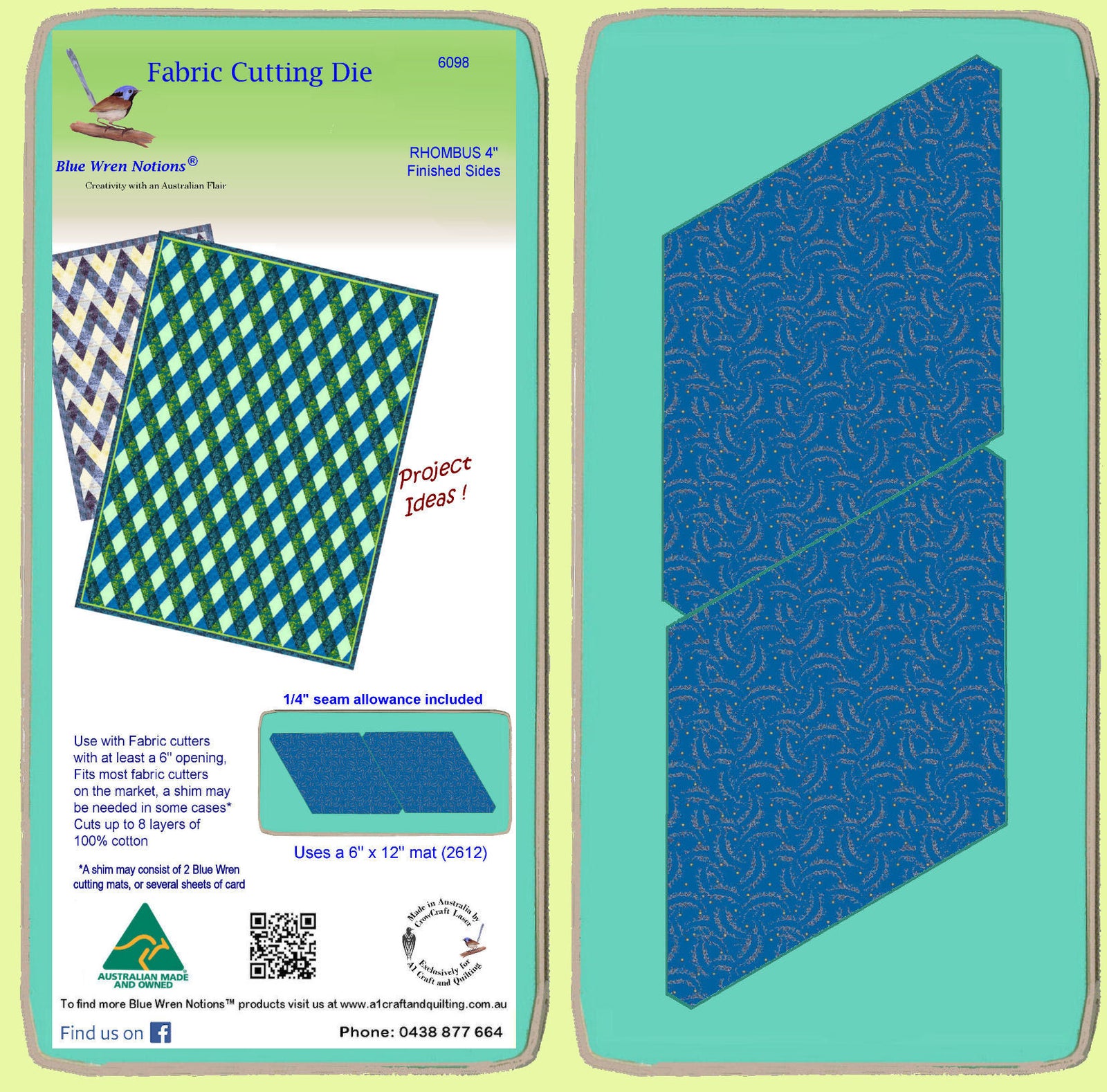 Rhombus/Diamond 4" finished sides - 6098 - includes cutting mat