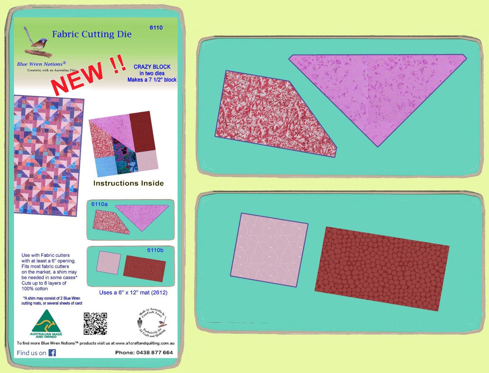 Crazy Block in 2 dies, for smaller cutters - 7 1/2" finished - 6110- mat included