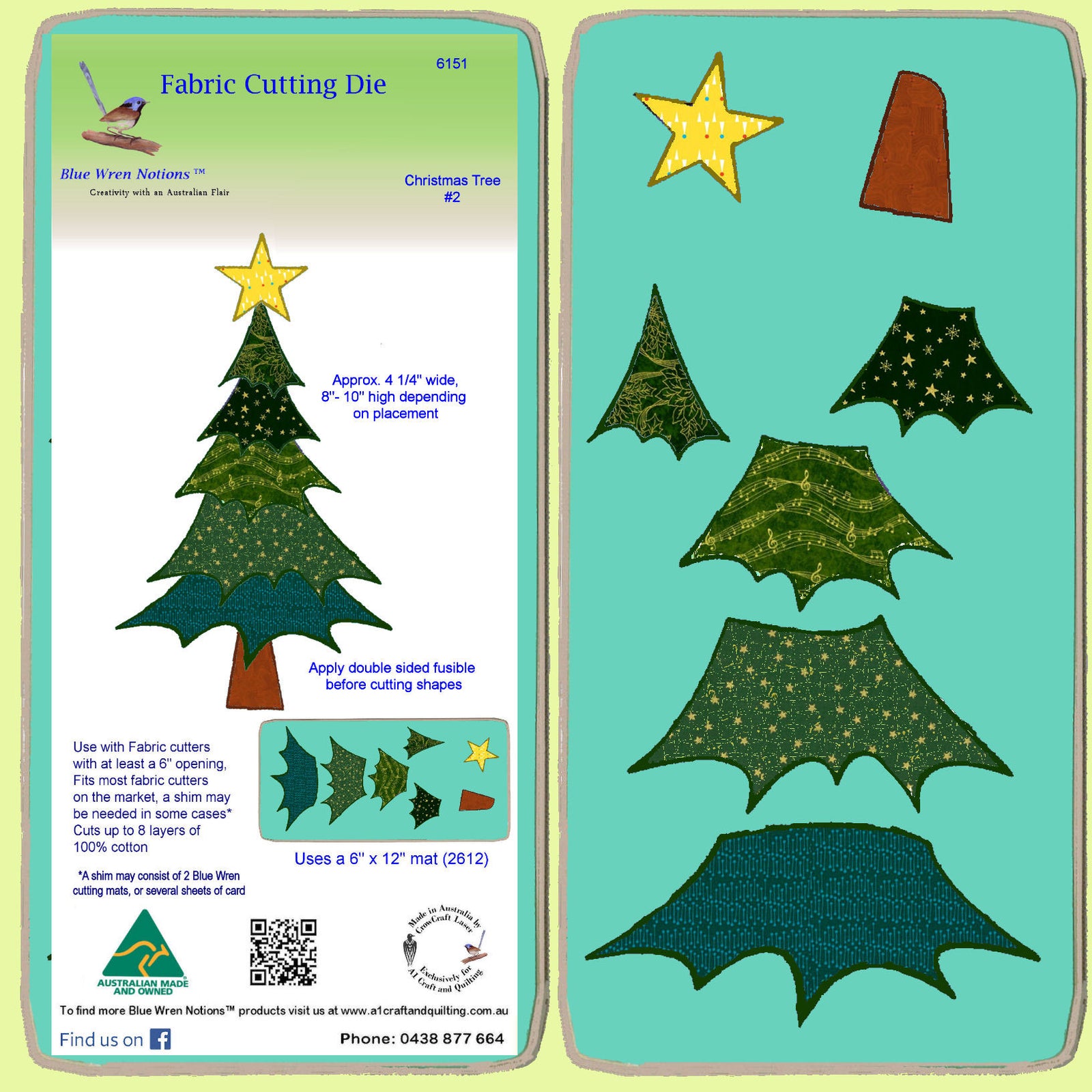 Christmas Tree #2- 6151 - Blue Wren Fabric Cutting Die, includes mat