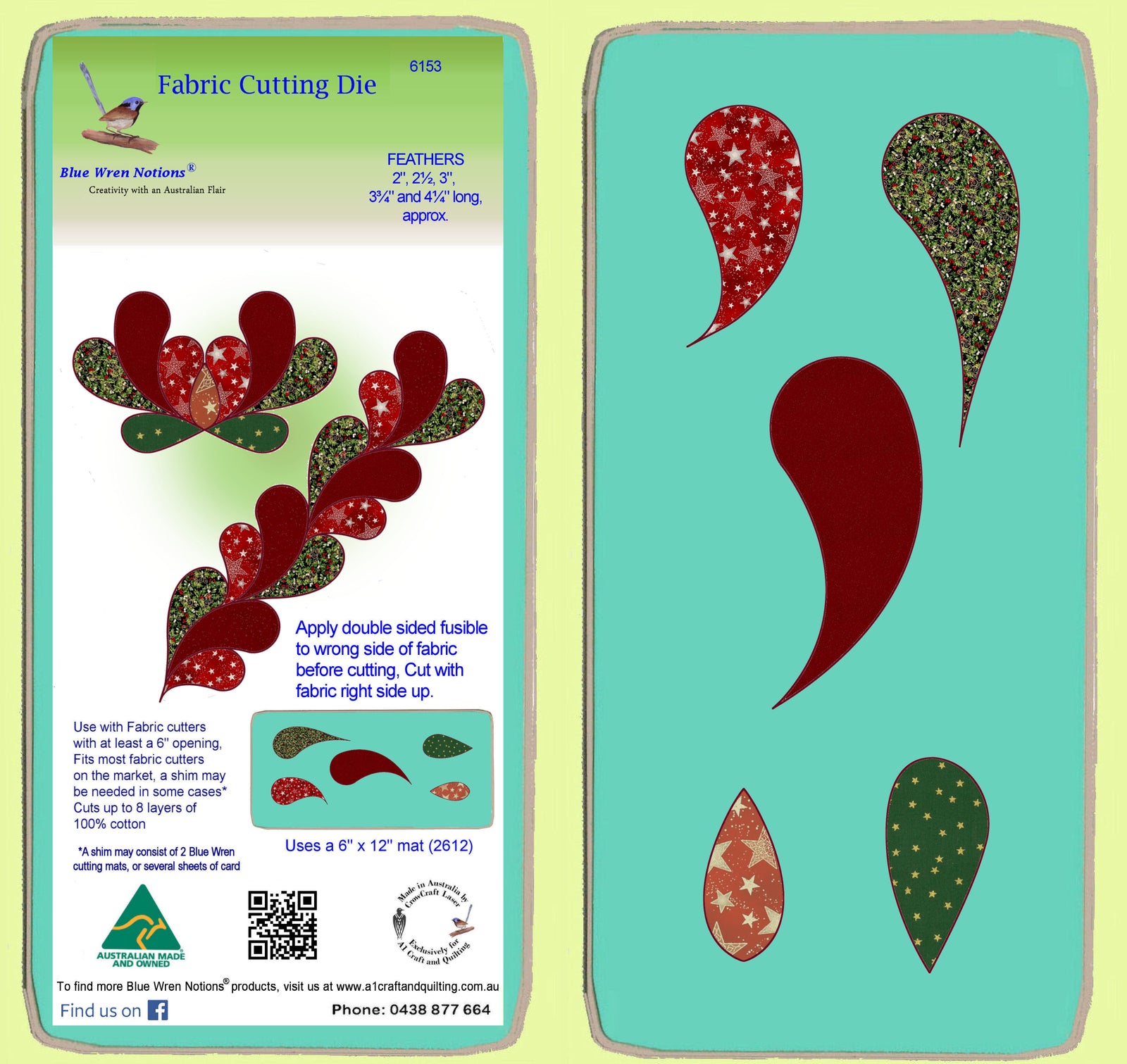 Feathers- 6153 - Blue Wren Fabric Cutting Die, includes mat