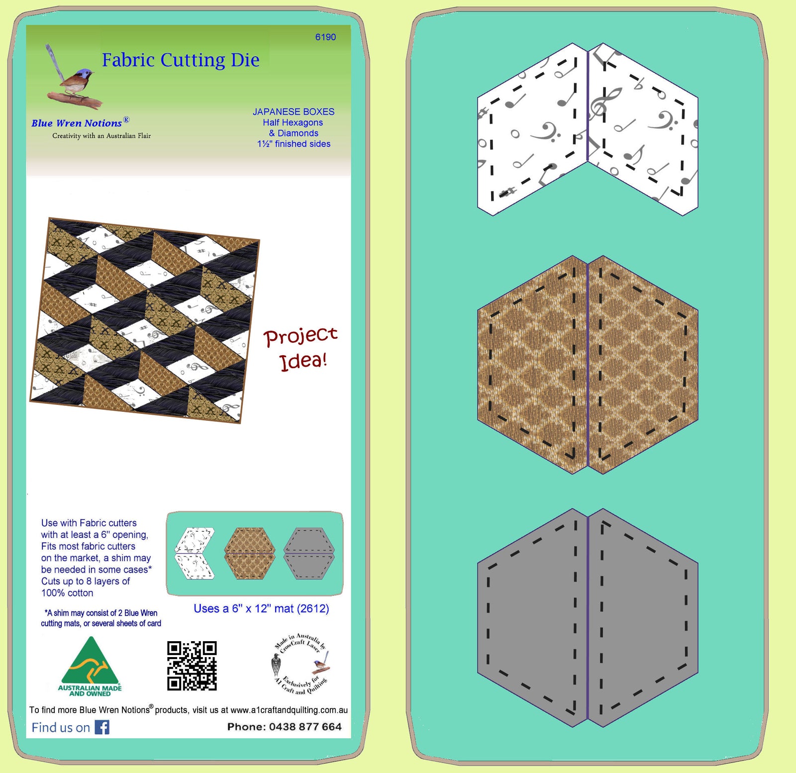 Japanese Boxes; Half Hexagon 1½" finished sides along diamonds and inner hexagons 6190 - Includes Mat