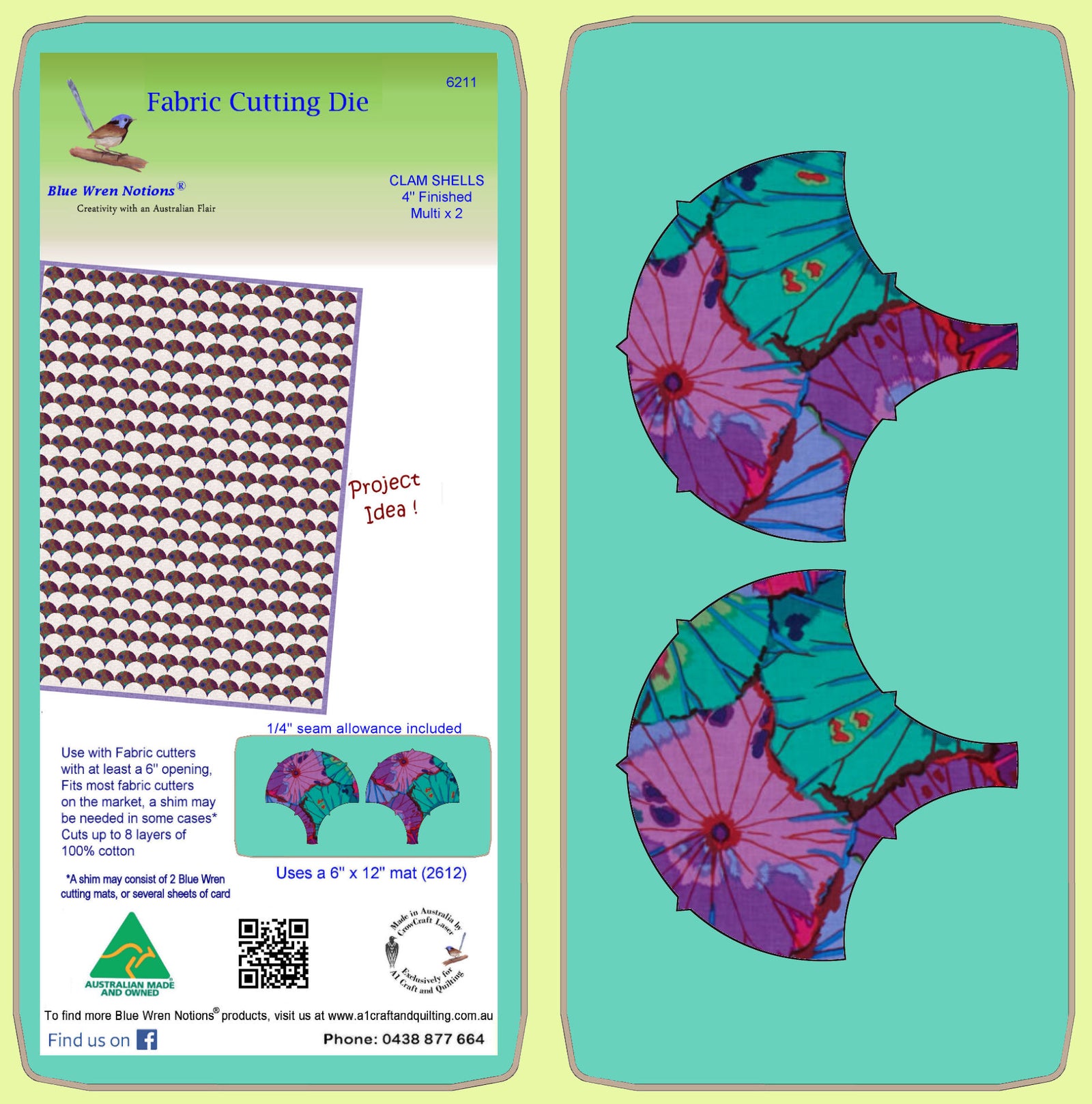 Clamshells - 4" finished across arch, - 6211 -machine sew- mat included