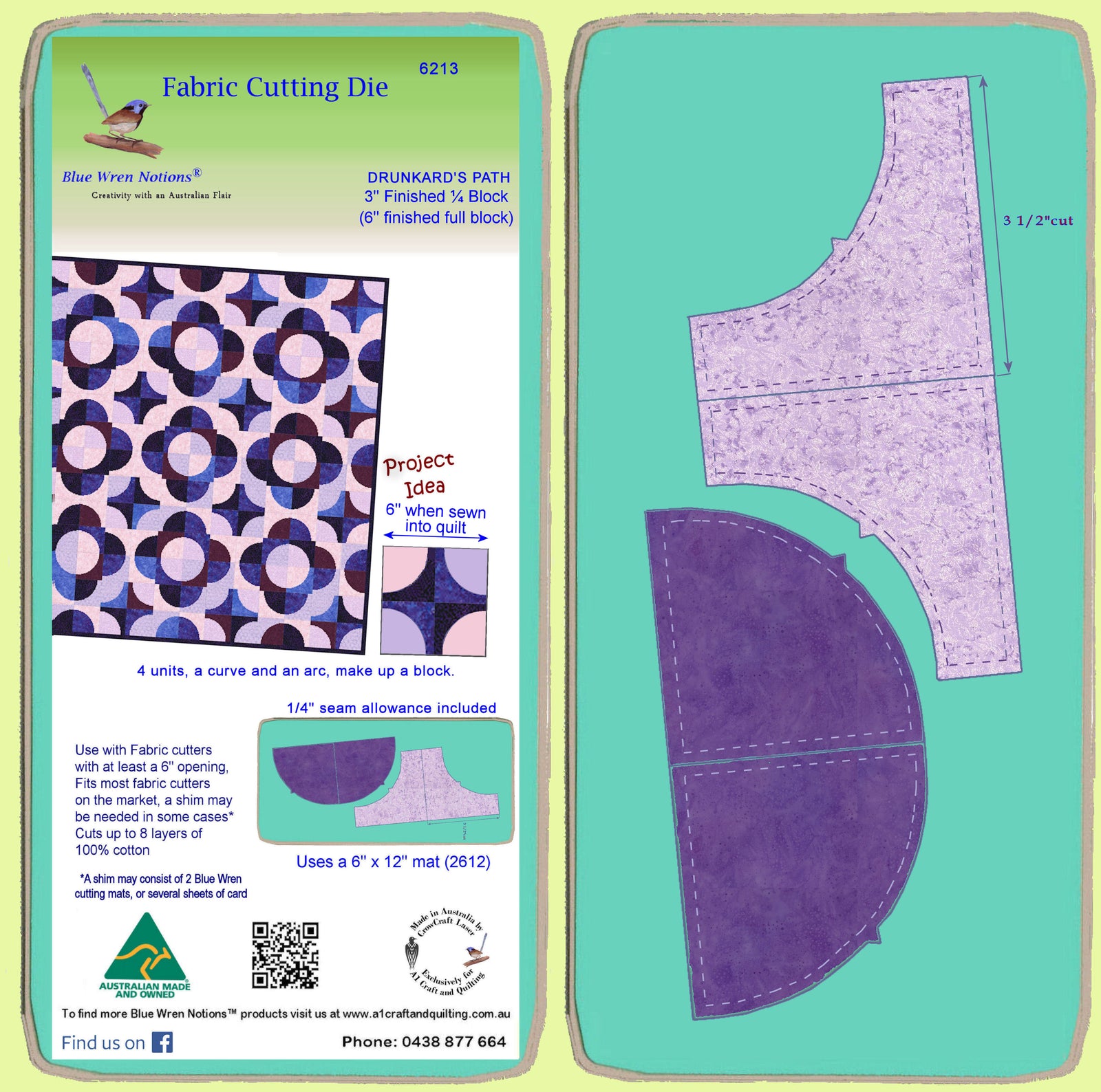 Drunkard's Path - 3" finished ¼ block, 6" finished full block - 6213 -  Mat included