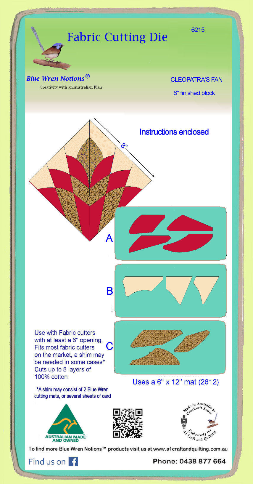 Cleopatra's Fan - 6215- makes a 8" block - mat and instructions included