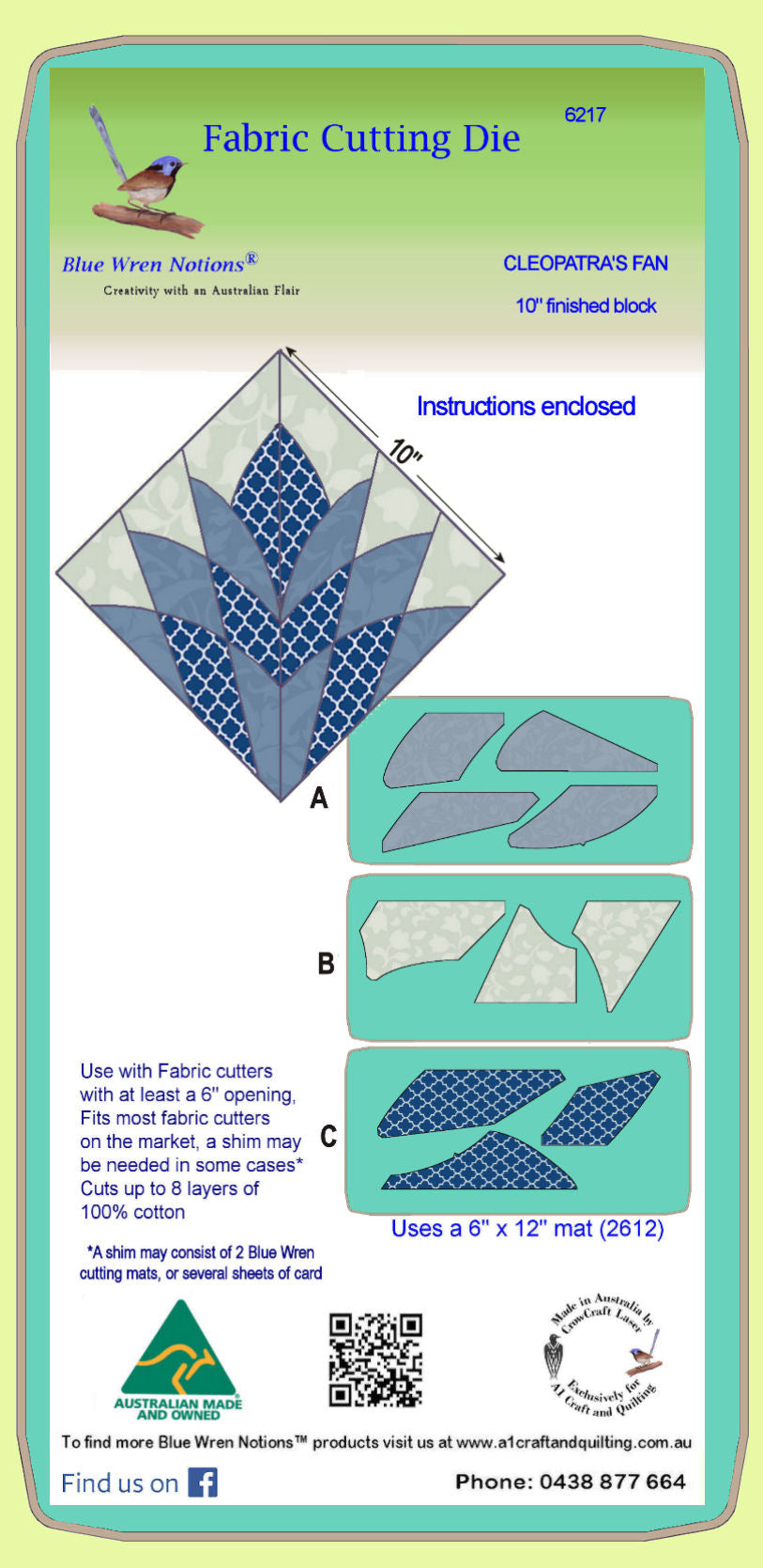 Cleopatra's Fan - 6217- makes a 10" block - mat and instructions included