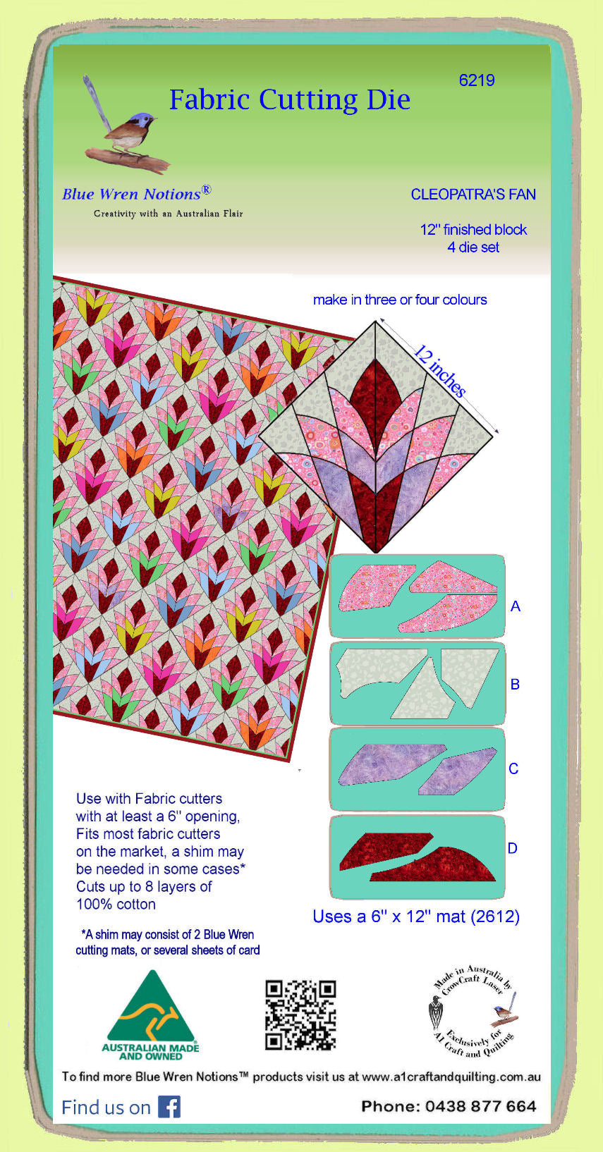 Cleopatra's Fan - 6219- makes a 12" block - 4 die set - mat included